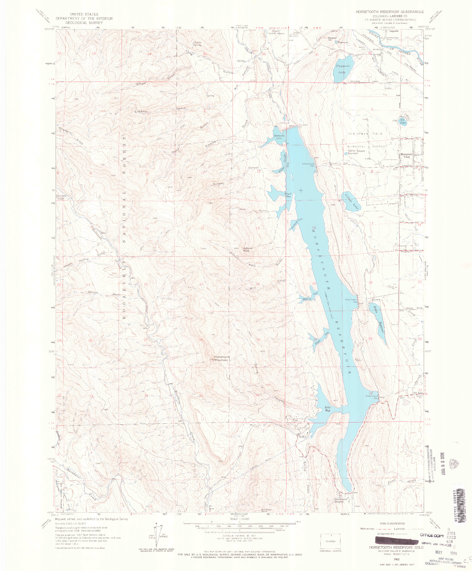 USGS 1:24000-SCALE QUADRANGLE FOR HORSETOOTH RESERVOIR, CO 1962