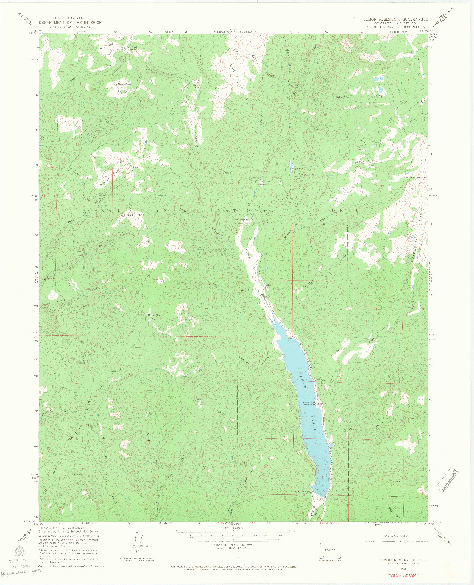 USGS 1:24000-SCALE QUADRANGLE FOR LEMON RESERVOIR, CO 1964