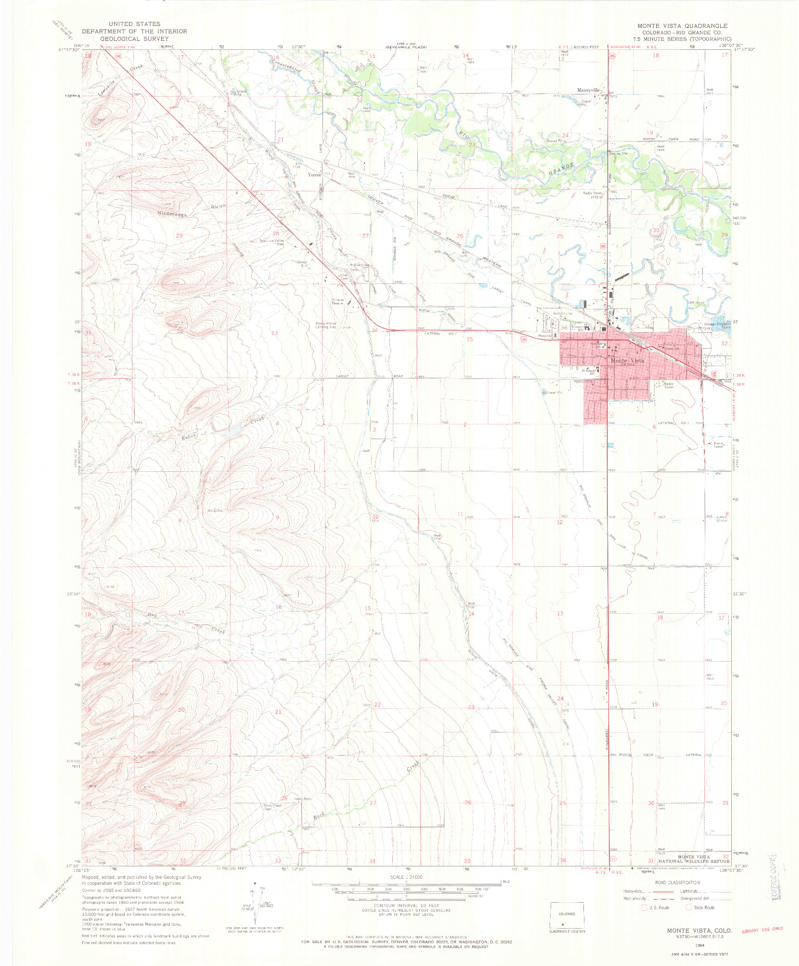 USGS 1:24000-SCALE QUADRANGLE FOR MONTE VISTA, CO 1964