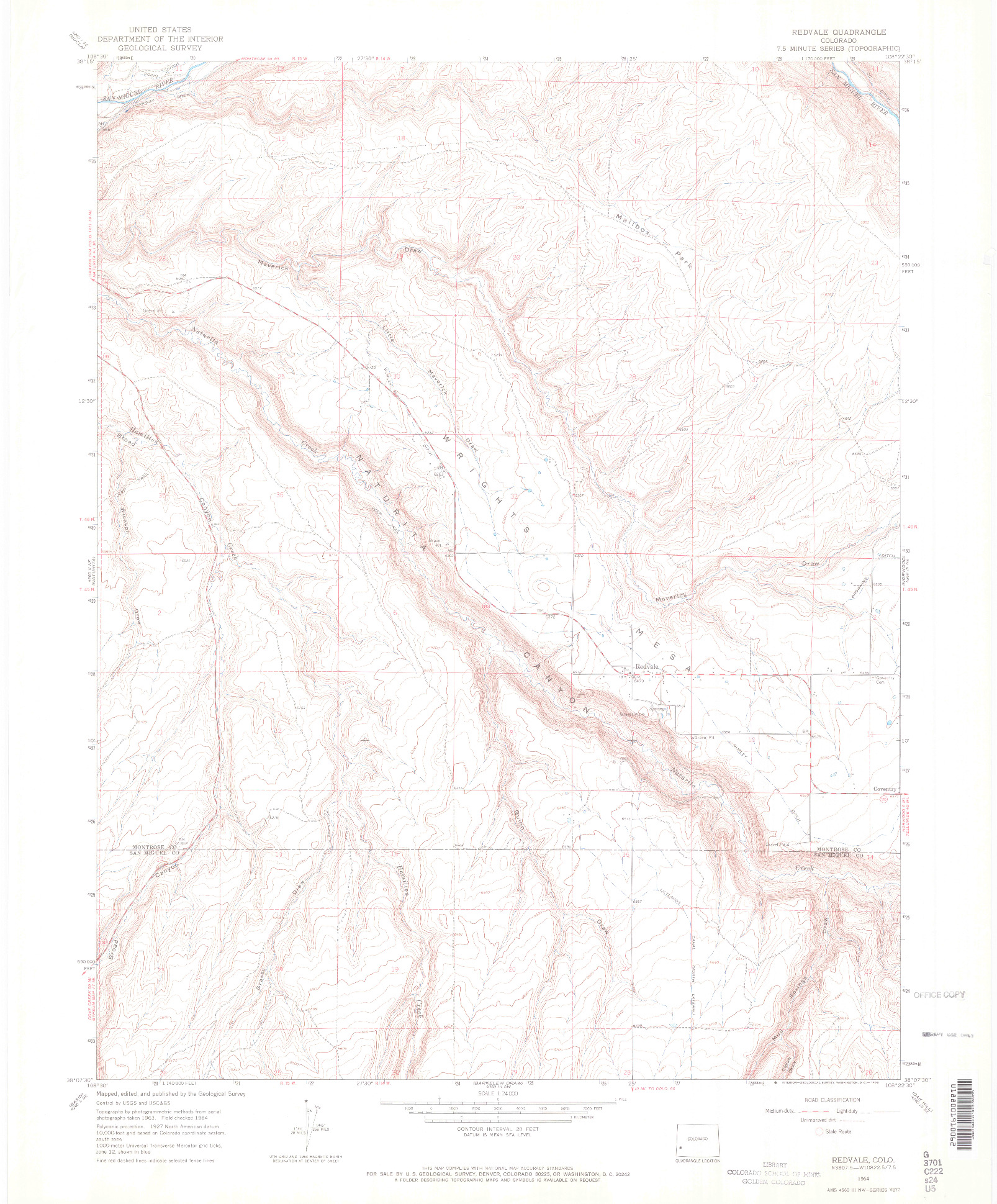 USGS 1:24000-SCALE QUADRANGLE FOR REDVALE, CO 1964