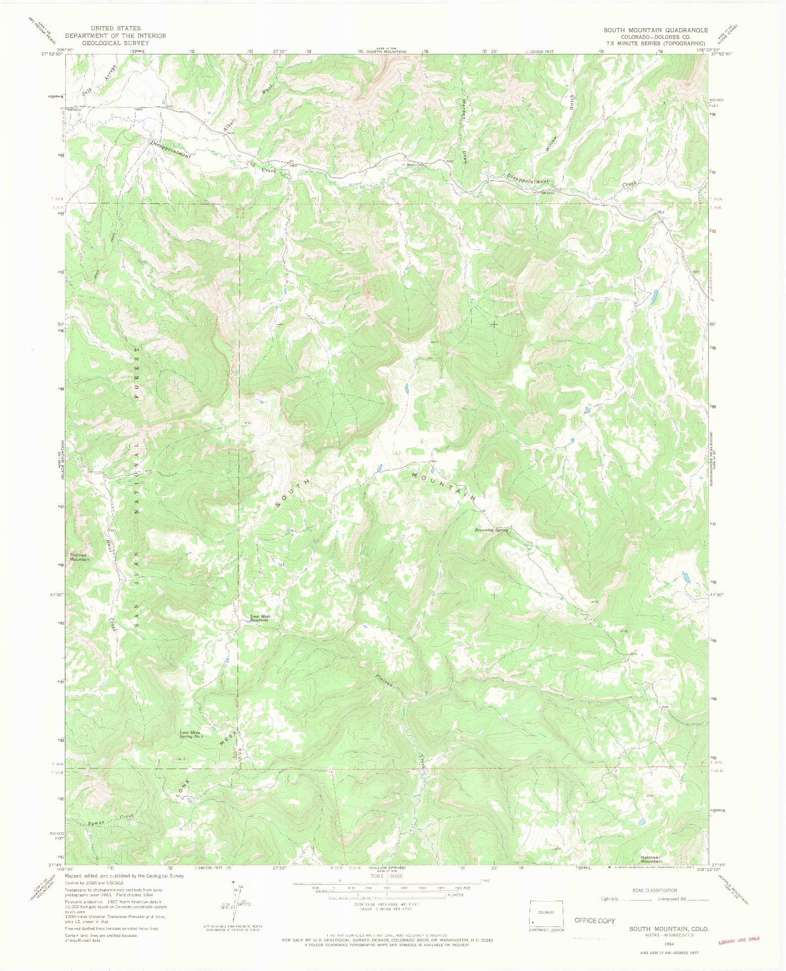 USGS 1:24000-SCALE QUADRANGLE FOR SOUTH MOUNTAIN, CO 1964