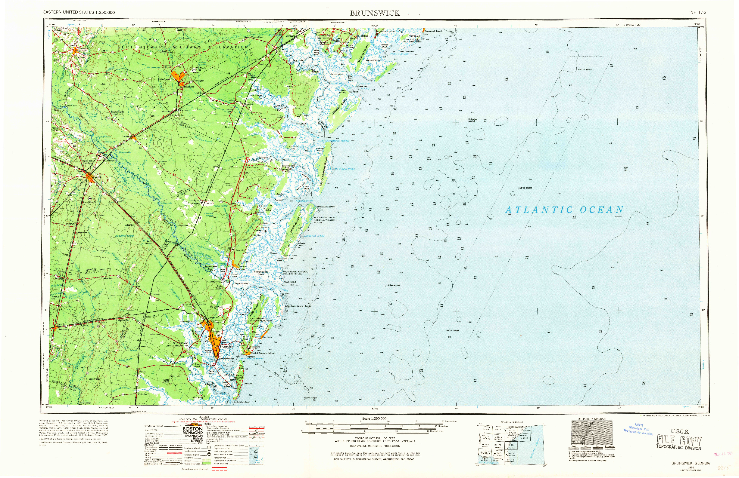 USGS 1:250000-SCALE QUADRANGLE FOR BRUNSWICK, GA 1956