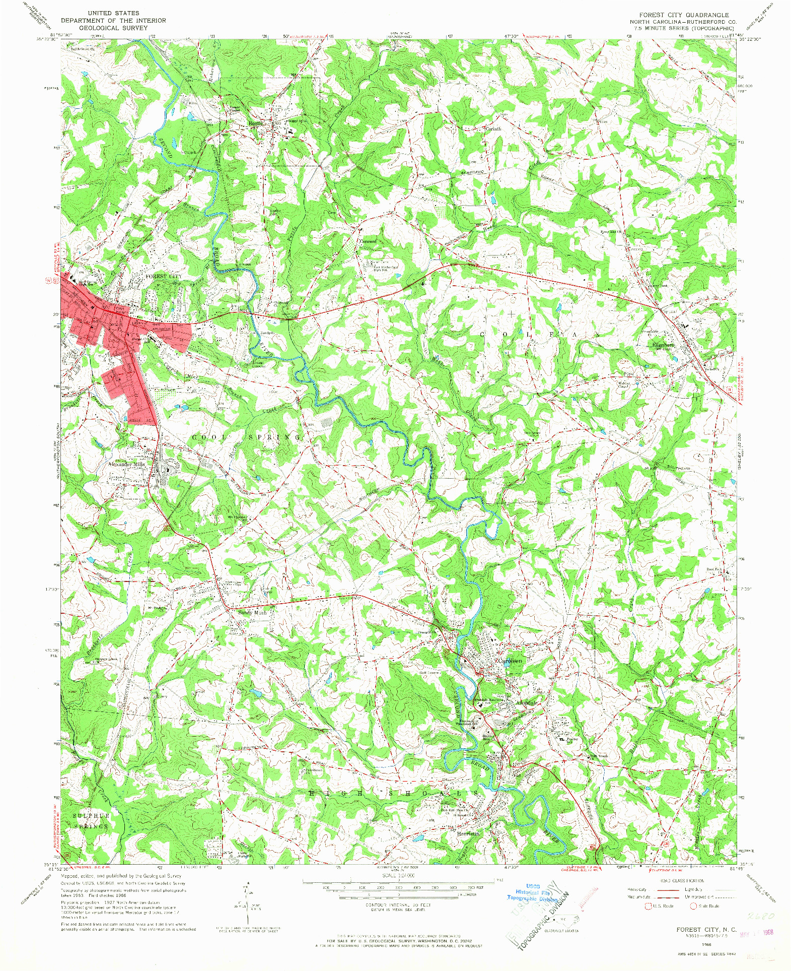 USGS 1:24000-SCALE QUADRANGLE FOR FOREST CITY, NC 1966