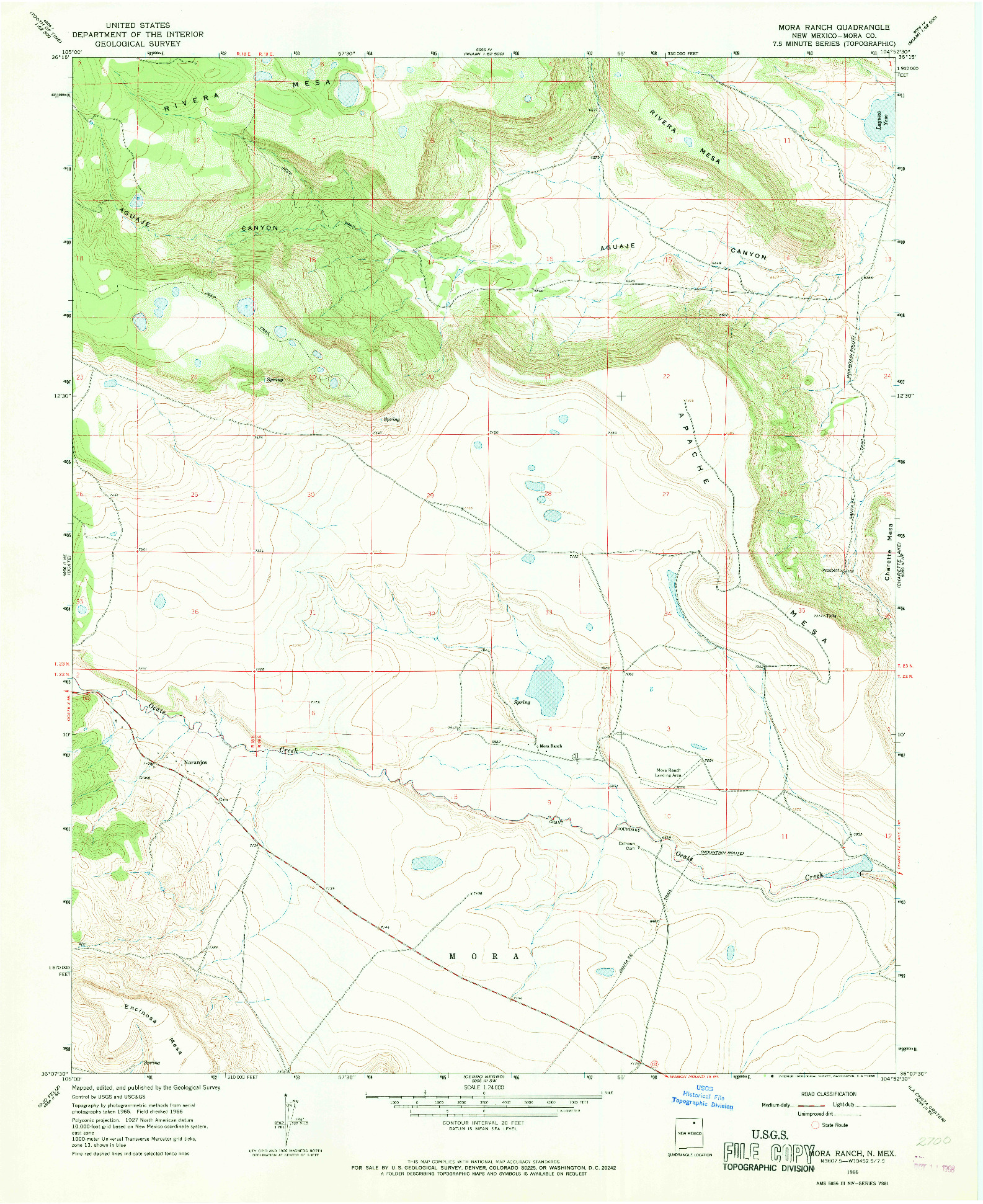 USGS 1:24000-SCALE QUADRANGLE FOR MORA RANCH, NM 1966
