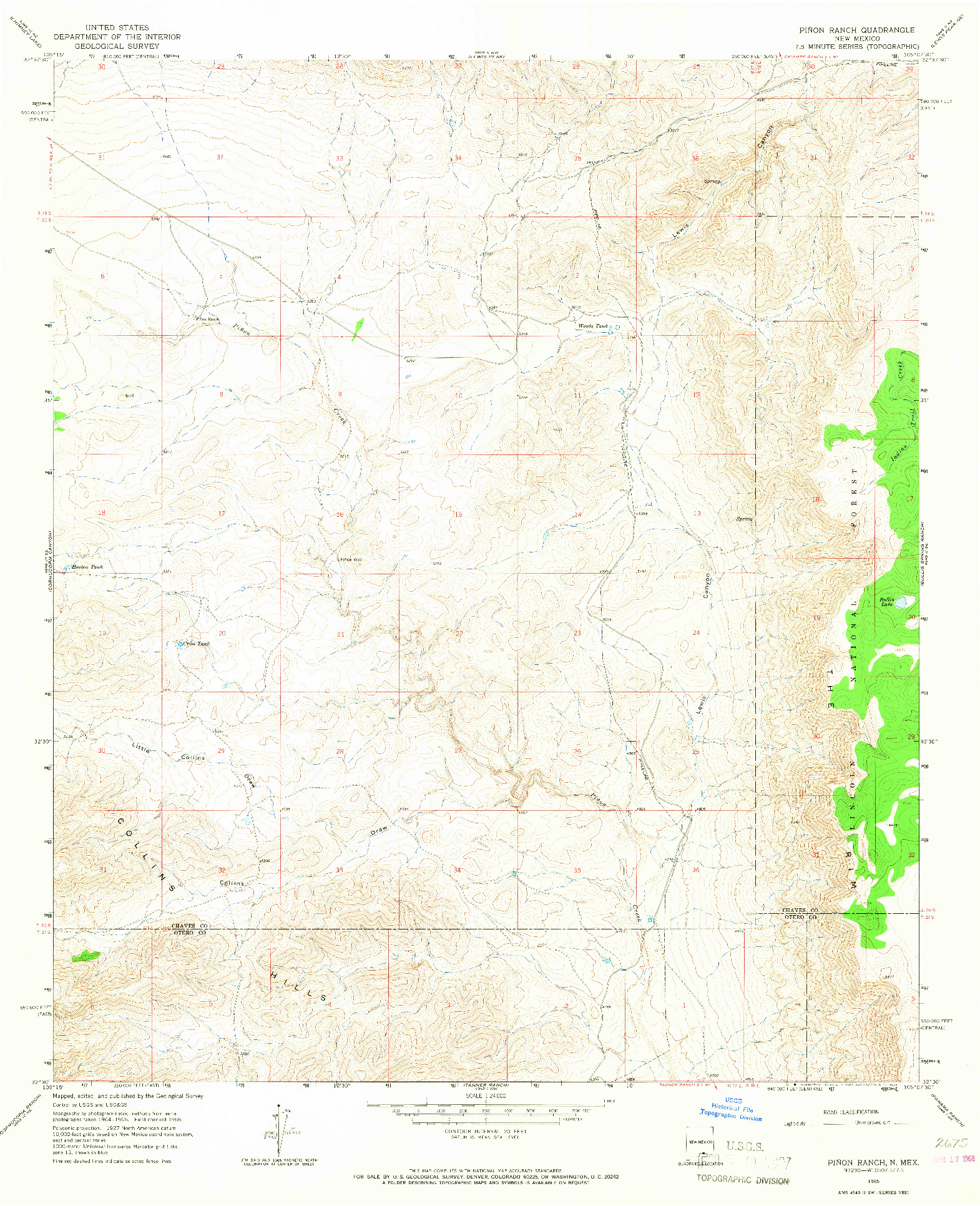 USGS 1:24000-SCALE QUADRANGLE FOR PINON RANCH, NM 1965