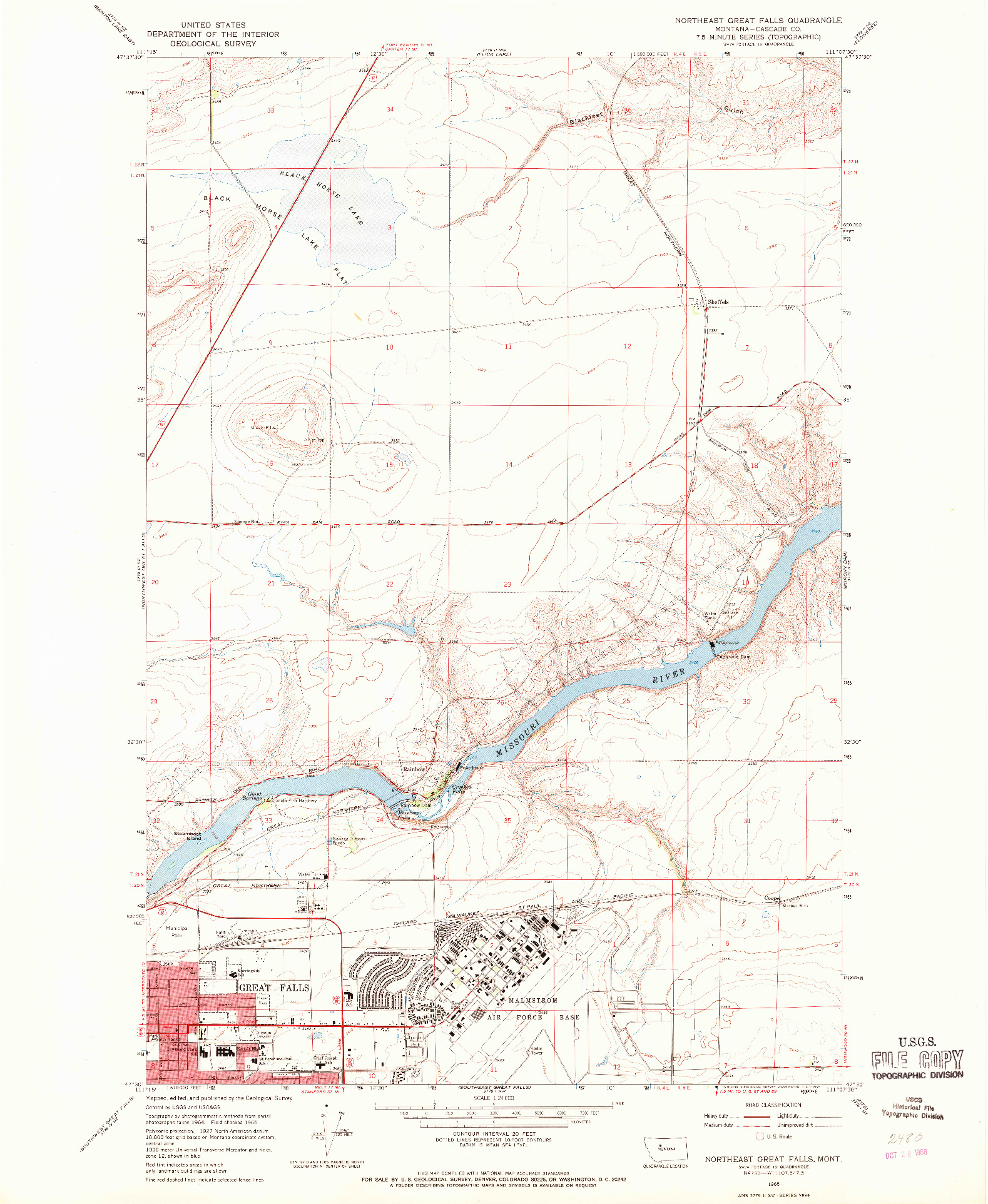 USGS 1:24000-SCALE QUADRANGLE FOR NORTHEAST GREAT FALLS, MT 1965