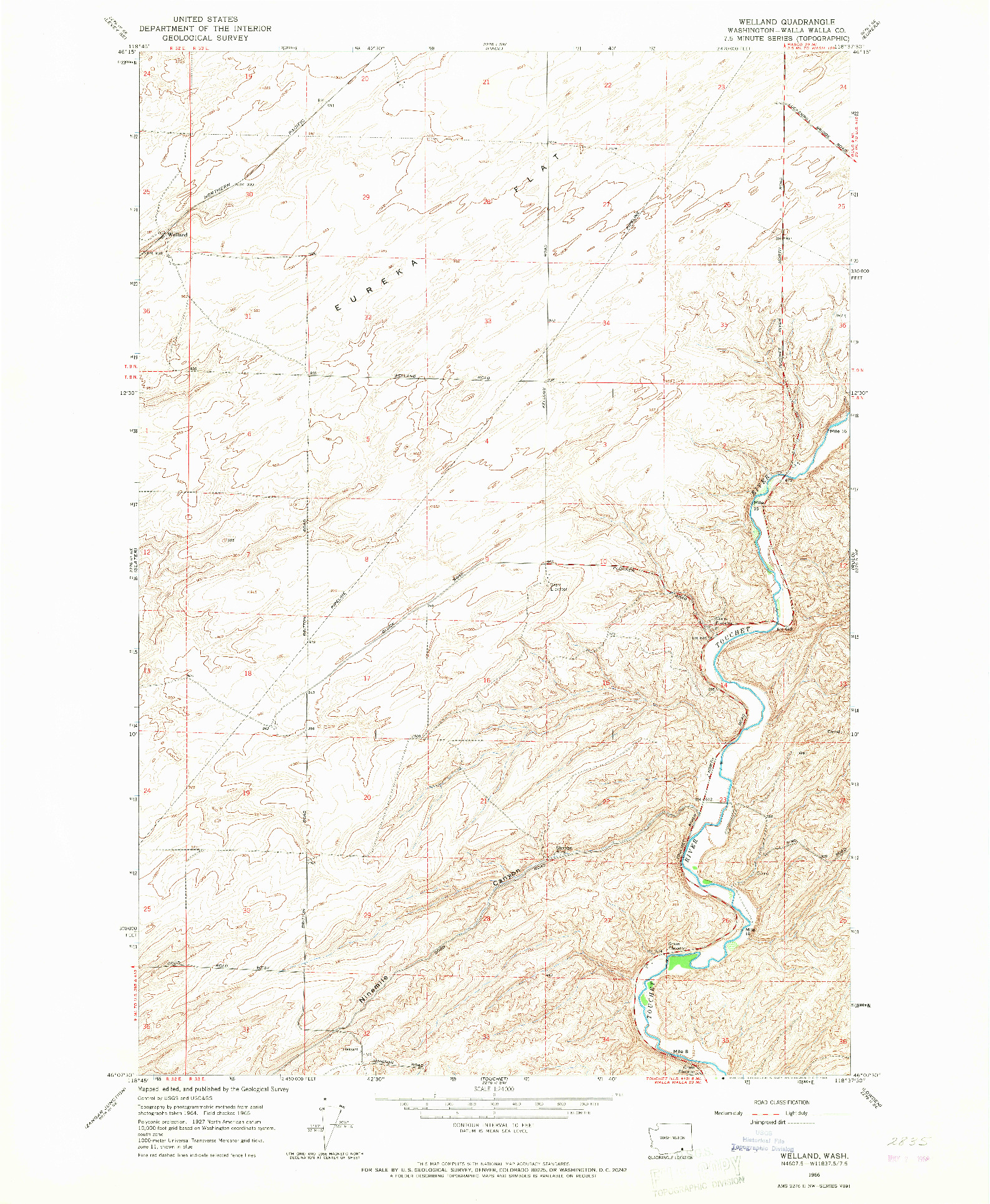 USGS 1:24000-SCALE QUADRANGLE FOR WELLAND, WA 1966