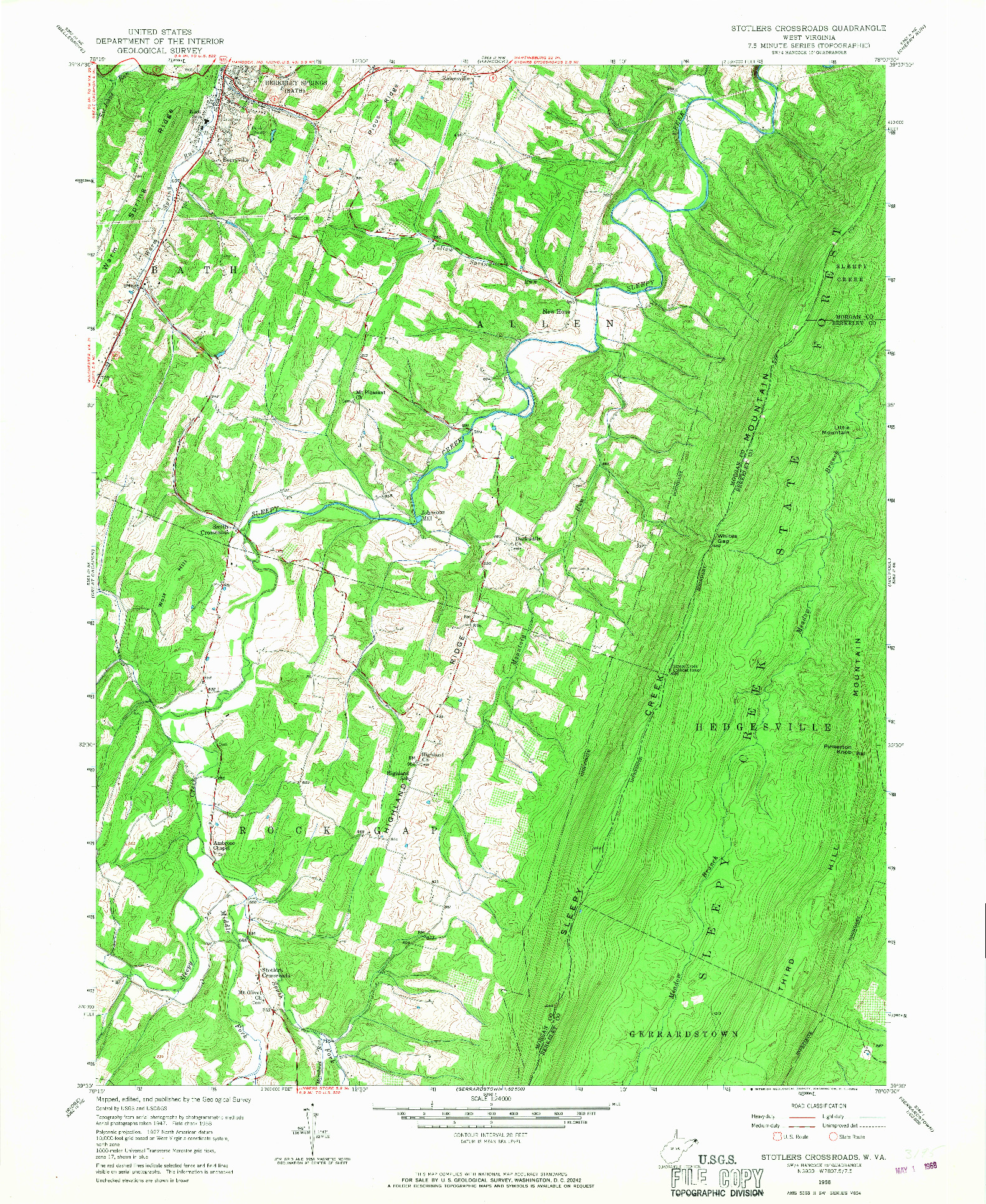 USGS 1:24000-SCALE QUADRANGLE FOR STOTLERS CROSSROADS, WV 1958