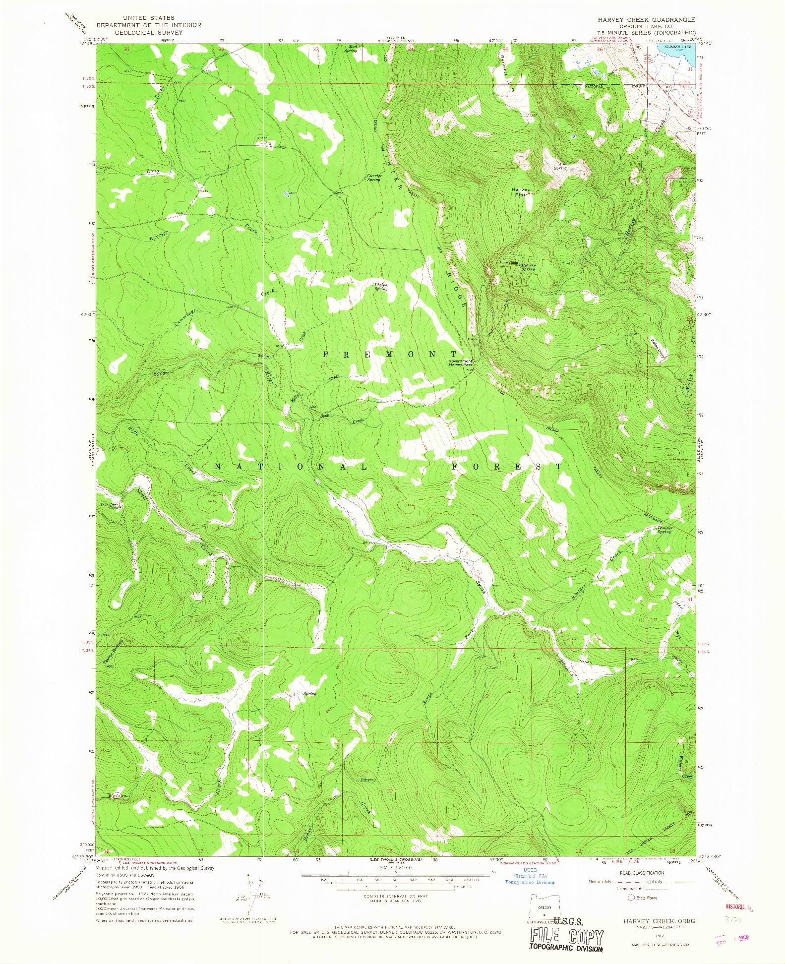 USGS 1:24000-SCALE QUADRANGLE FOR HARVEY CREEK, OR 1966