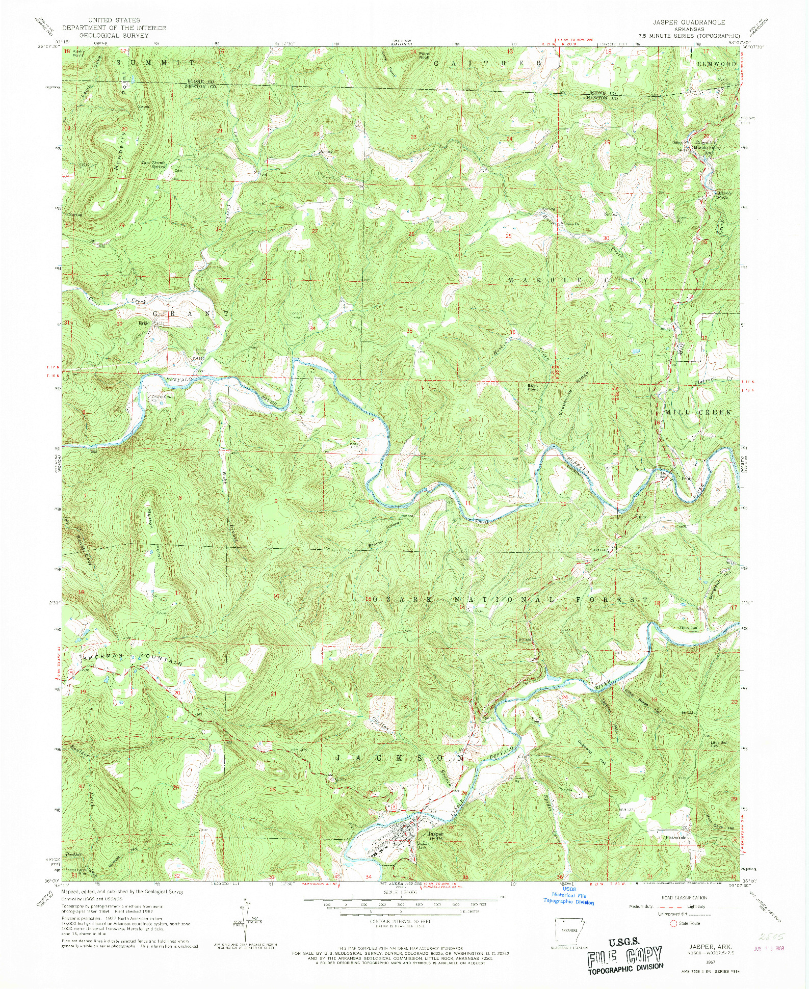 USGS 1:24000-SCALE QUADRANGLE FOR JASPER, AR 1967