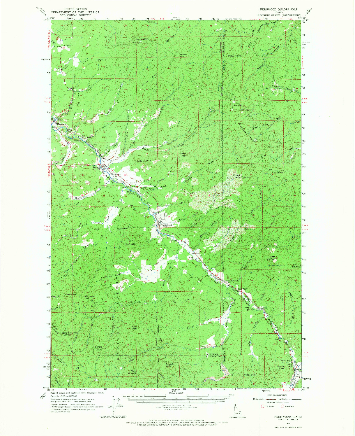 USGS 1:62500-SCALE QUADRANGLE FOR FERNWOOD, ID 1961