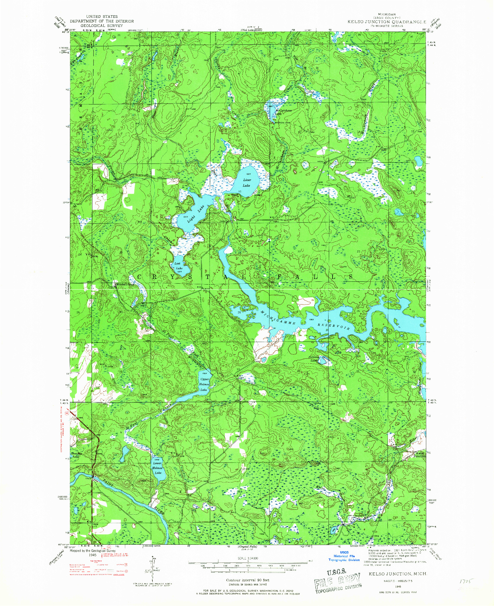 USGS 1:24000-SCALE QUADRANGLE FOR KELSO JUNCTION, MI 1945