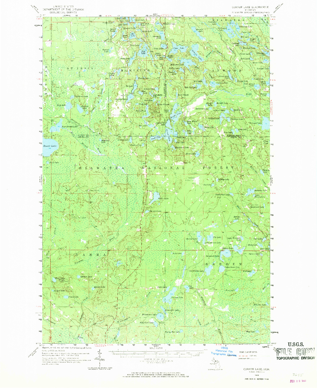 USGS 1:62500-SCALE QUADRANGLE FOR CORNER LAKE, MI 1958