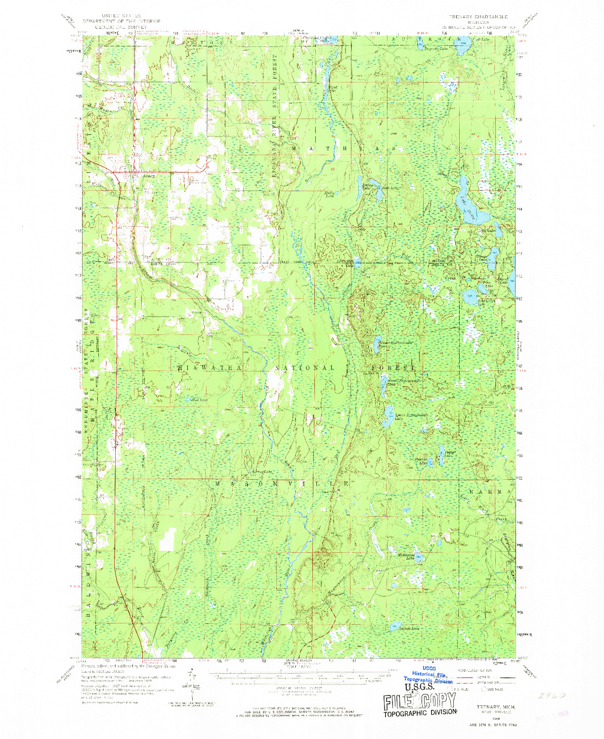 USGS 1:62500-SCALE QUADRANGLE FOR TRENARY, MI 1958