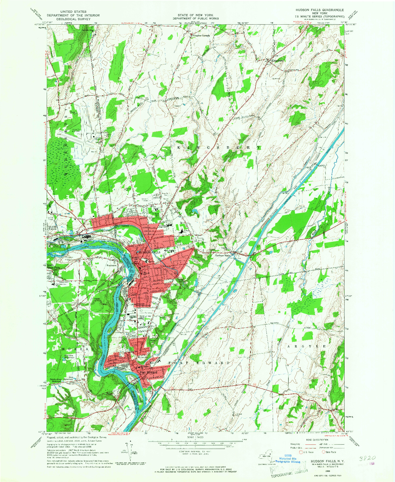 USGS 1:24000-SCALE QUADRANGLE FOR HUDSON FALLS, NY 1966