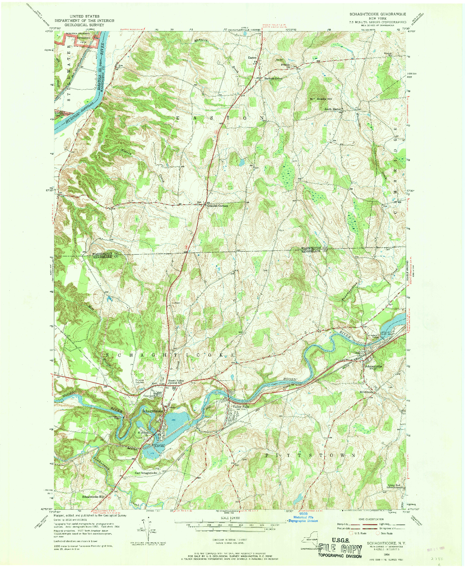 USGS 1:24000-SCALE QUADRANGLE FOR SCHAGHTICOKE, NY 1954