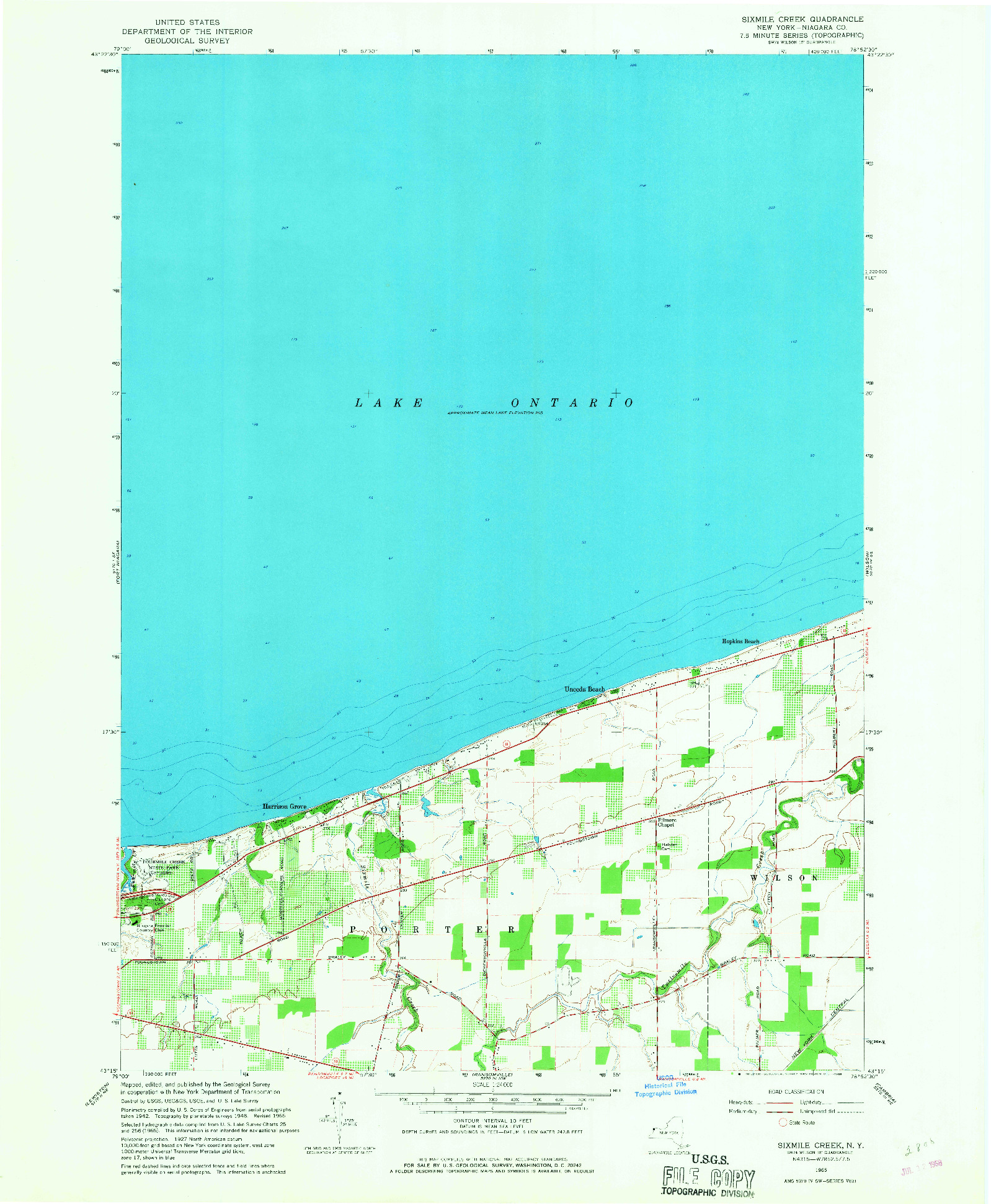 USGS 1:24000-SCALE QUADRANGLE FOR SIXMILE CREEK, NY 1965