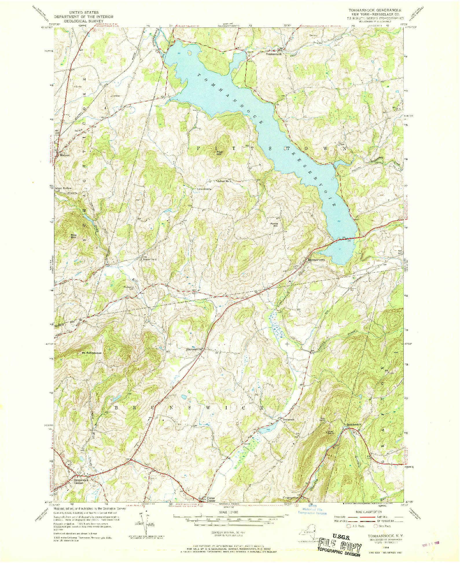 USGS 1:24000-SCALE QUADRANGLE FOR TOMHANNOCK, NY 1954