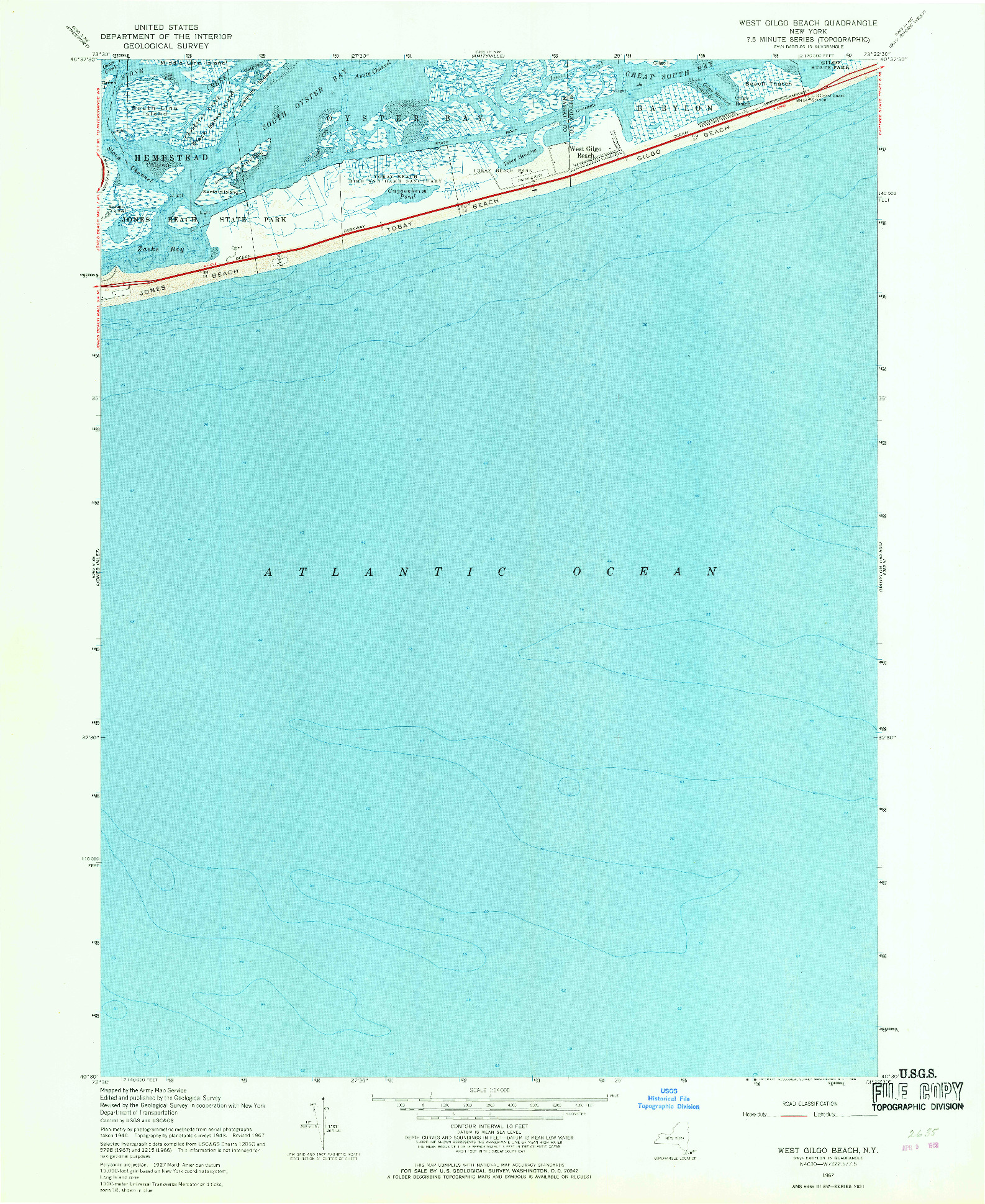 USGS 1:24000-SCALE QUADRANGLE FOR WEST GILGO BEACH, NY 1967