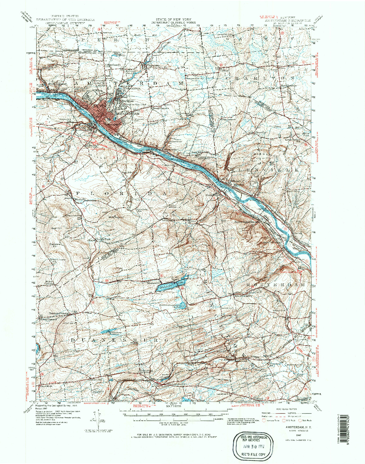 USGS 1:62500-SCALE QUADRANGLE FOR AMSTERDAM, NY 1947