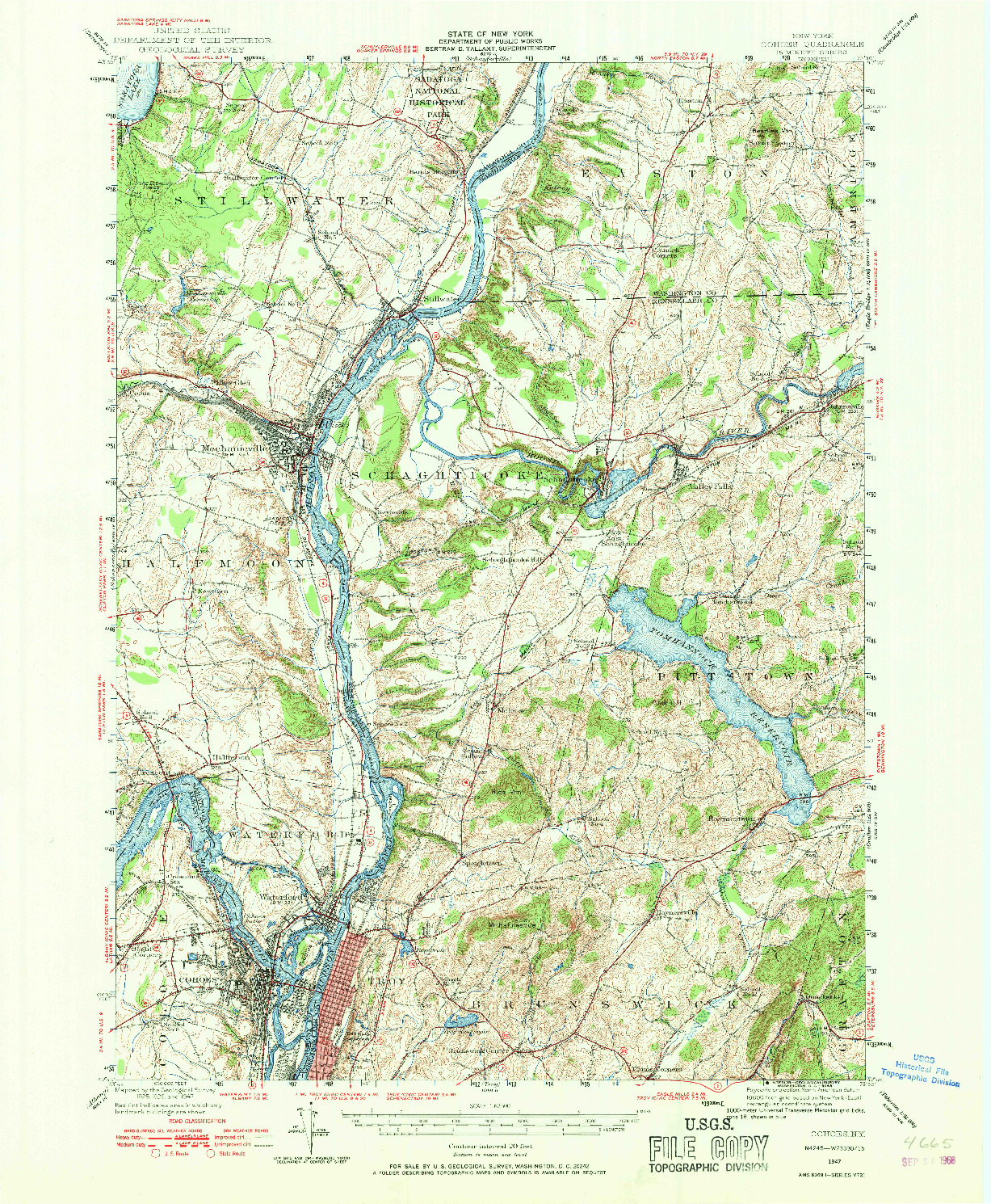 USGS 1:62500-SCALE QUADRANGLE FOR COHOES, NY 1947