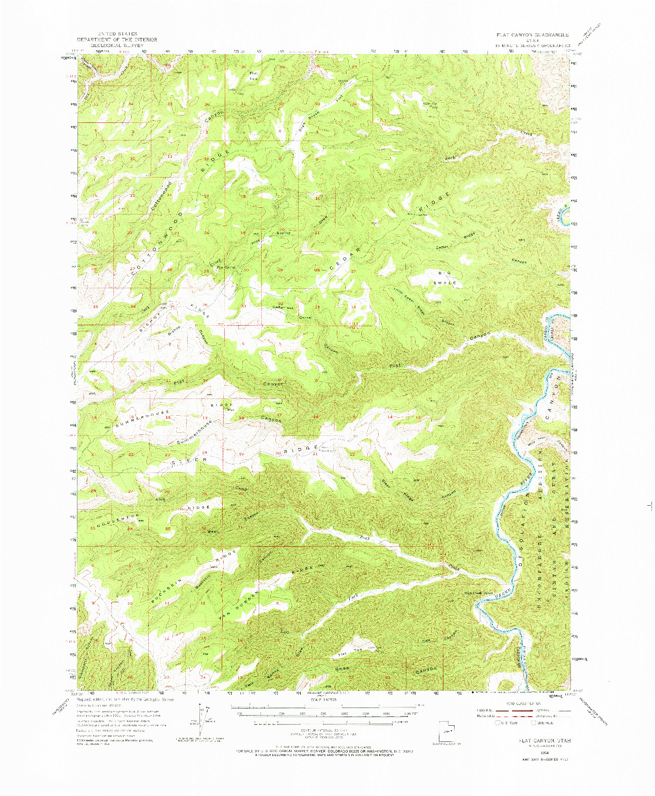 USGS 1:62500-SCALE QUADRANGLE FOR FLAT CANYON, UT 1954