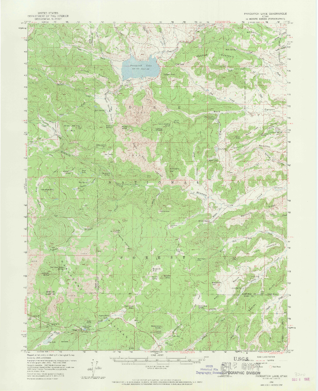 USGS 1:62500-SCALE QUADRANGLE FOR PANGUITCH LAKE, UT 1958