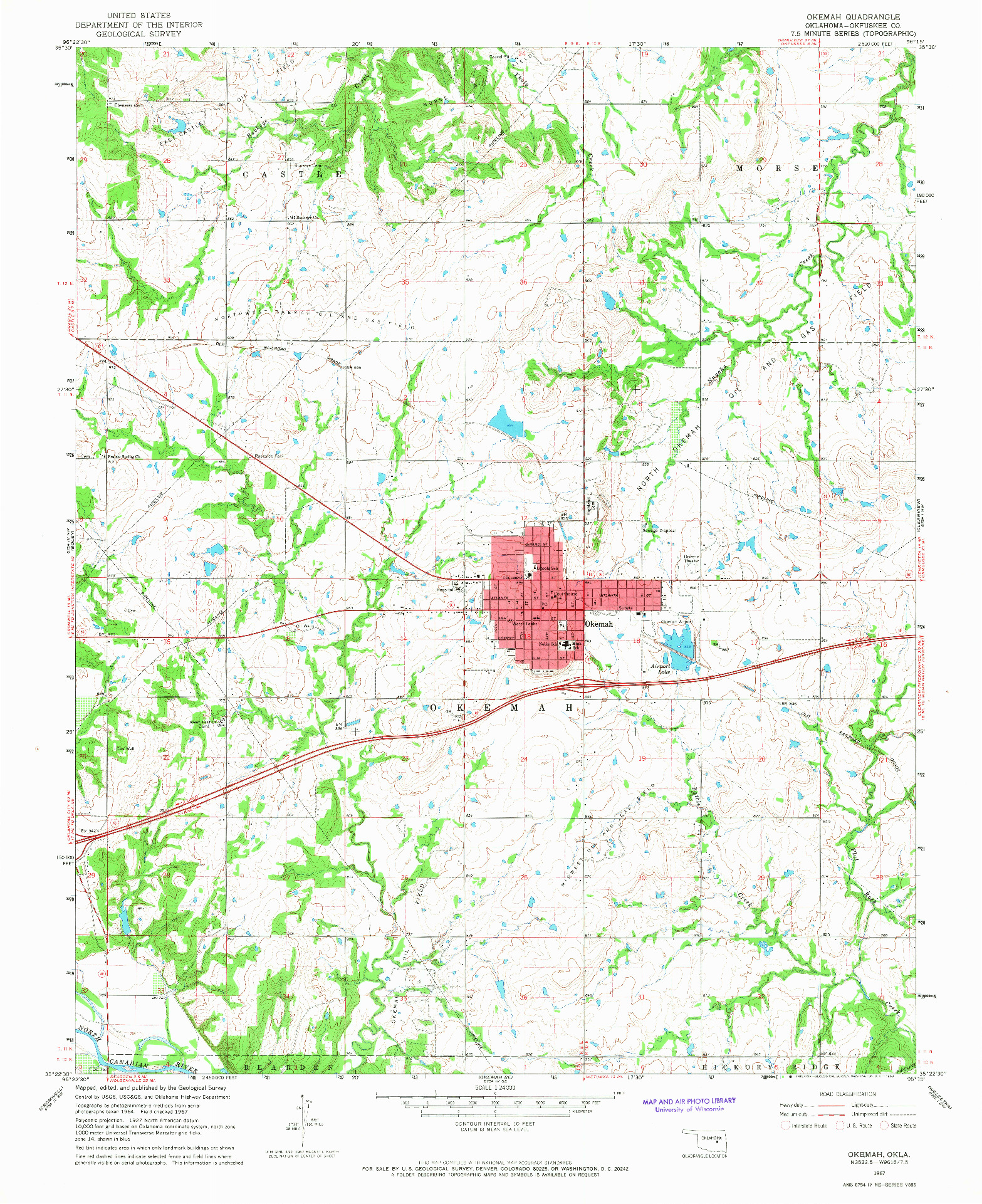 USGS 1:24000-SCALE QUADRANGLE FOR OKEMAH, OK 1967