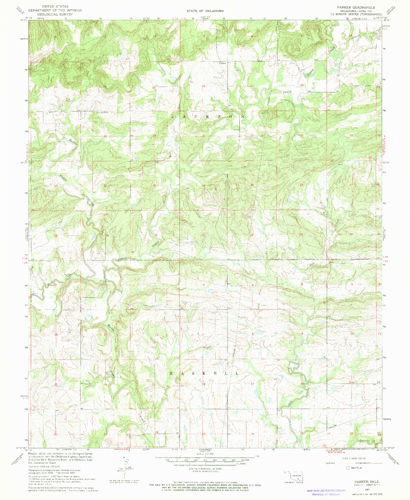 USGS 1:24000-SCALE QUADRANGLE FOR PARKER, OK 1967