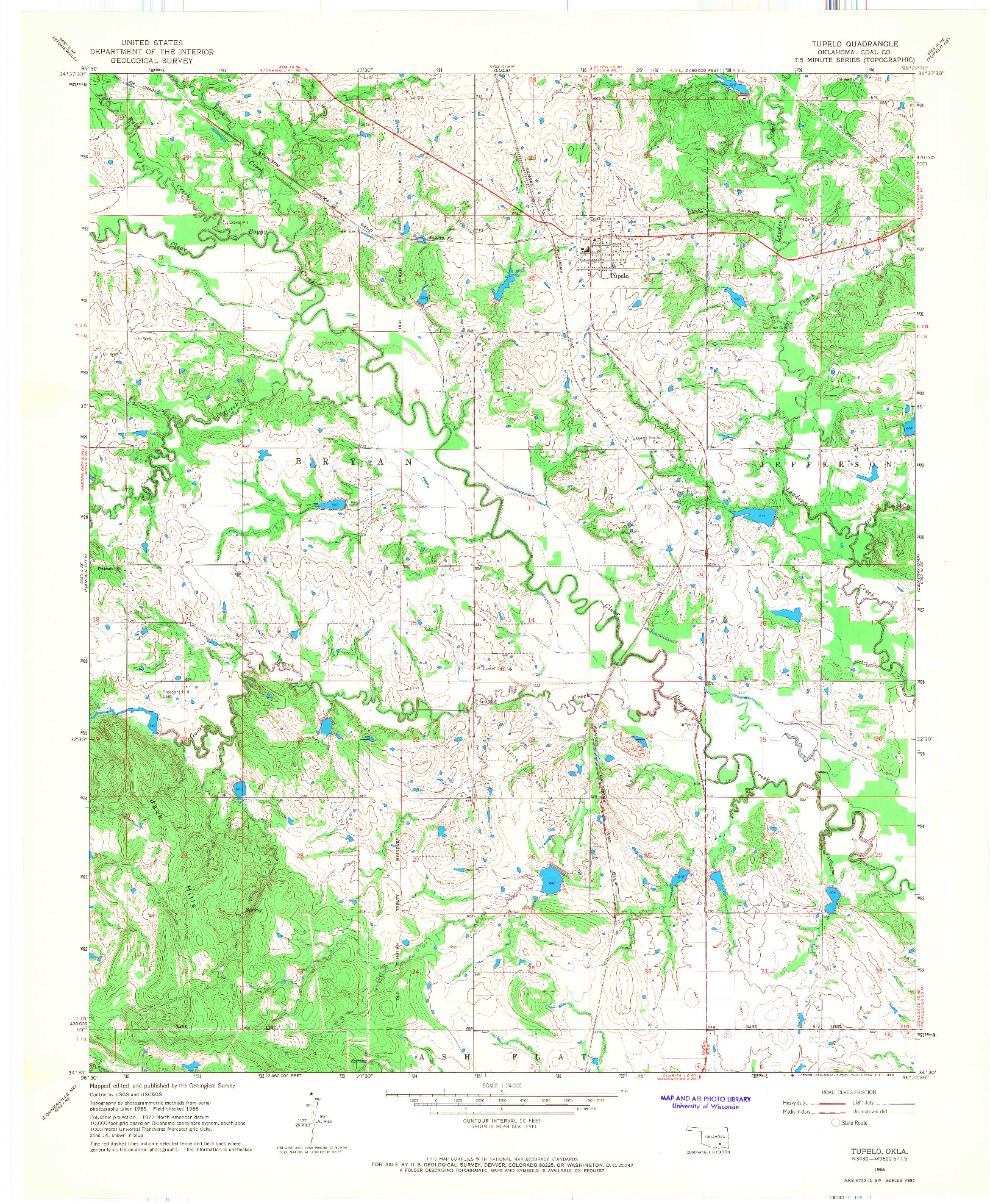 USGS 1:24000-SCALE QUADRANGLE FOR TUPELO, OK 1966