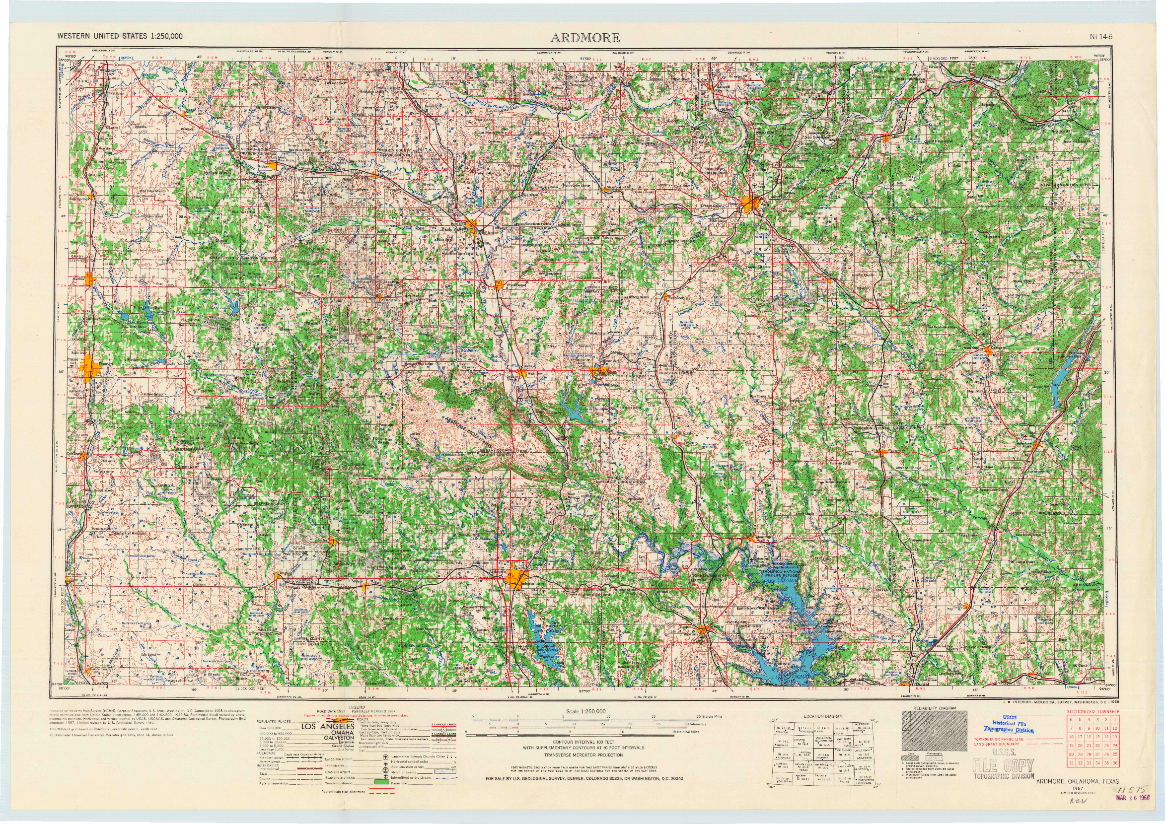 USGS 1:250000-SCALE QUADRANGLE FOR ARDMORE, OK 1957