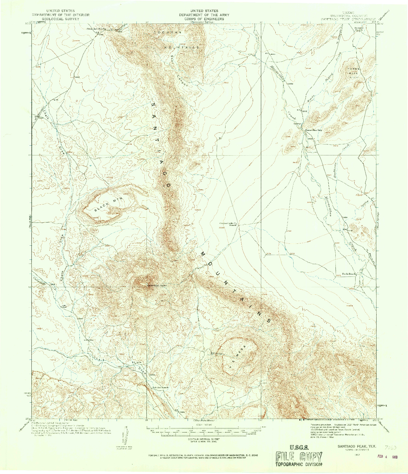 USGS 1:62500-SCALE QUADRANGLE FOR SANTIAGO PEAK, TX 1917