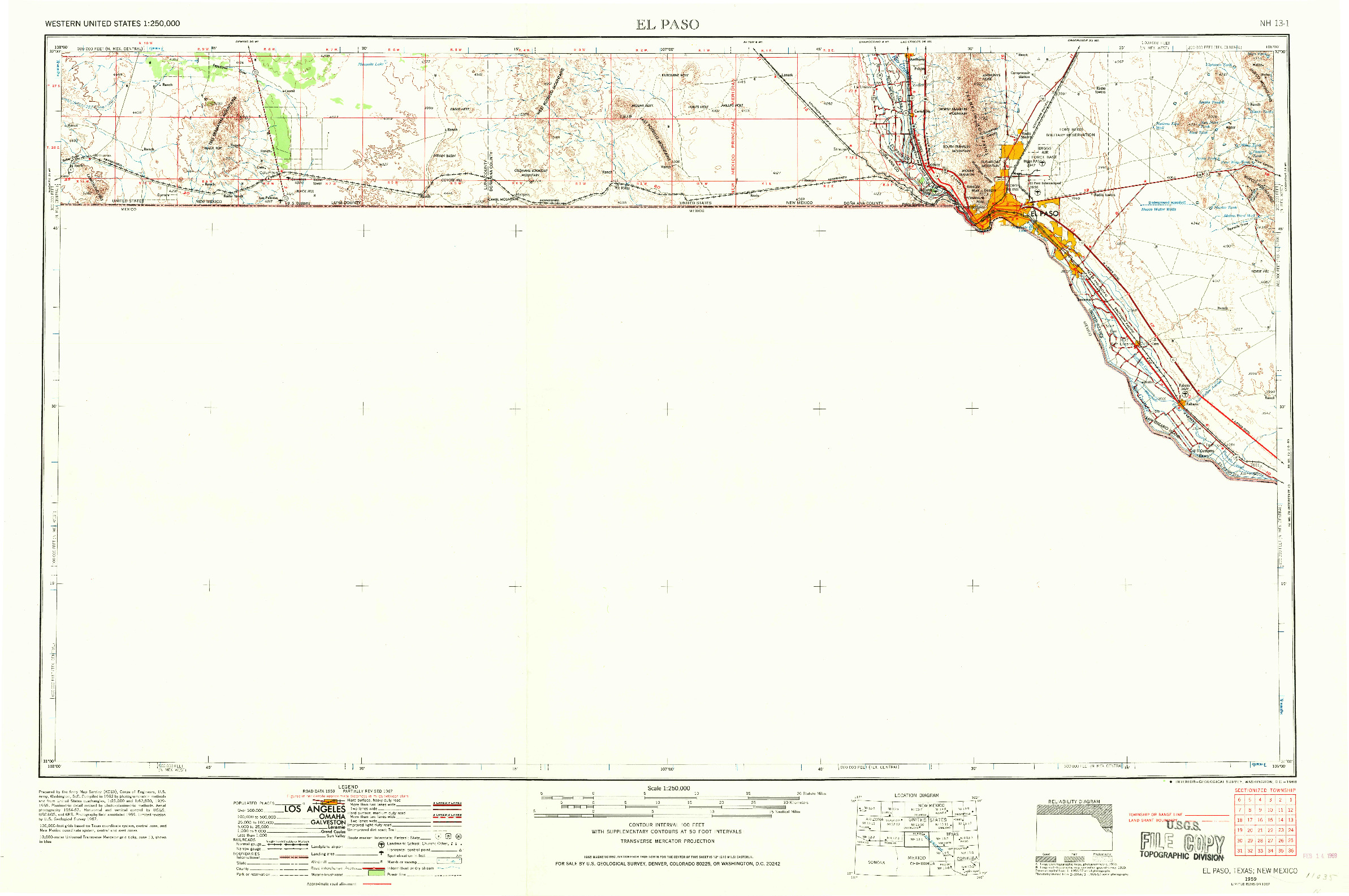 USGS 1:250000-SCALE QUADRANGLE FOR EL PASO, TX 1959