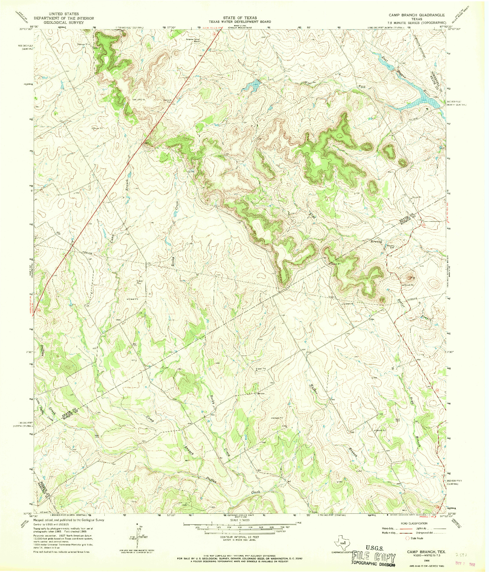 USGS 1:24000-SCALE QUADRANGLE FOR CAMP BRANCH, TX 1966