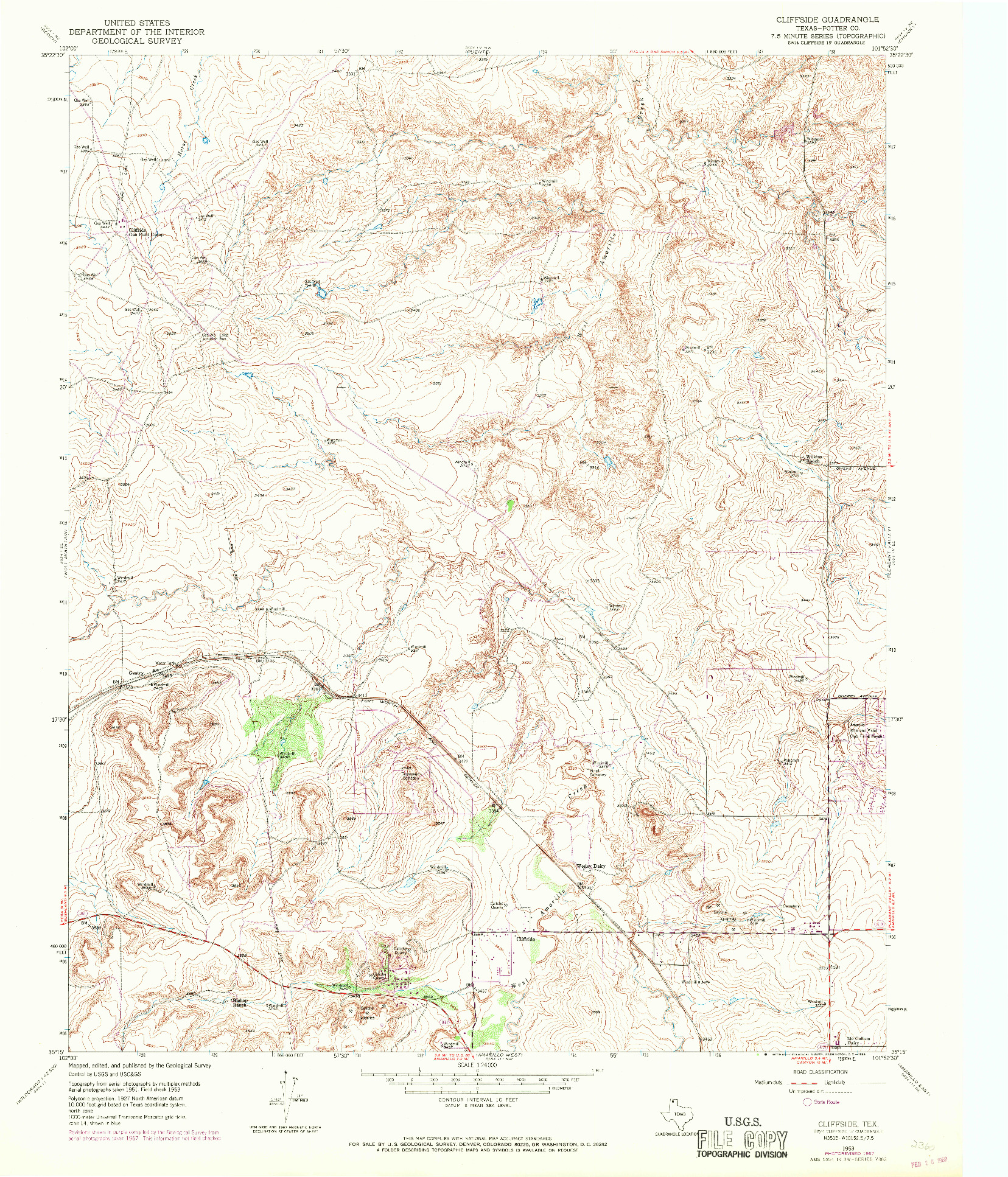 USGS 1:24000-SCALE QUADRANGLE FOR CLIFFSIDE, TX 1953