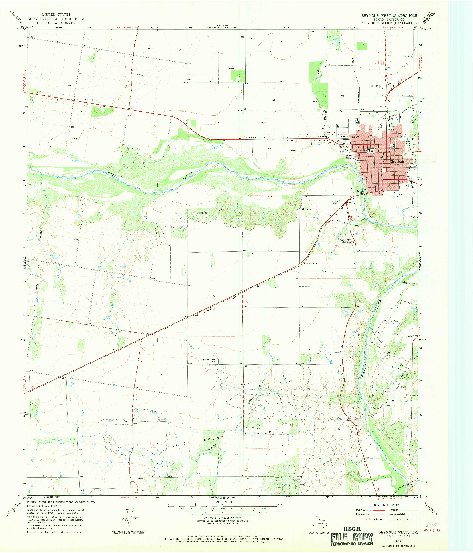 USGS 1:24000-SCALE QUADRANGLE FOR SEYMOUR WEST, TX 1966