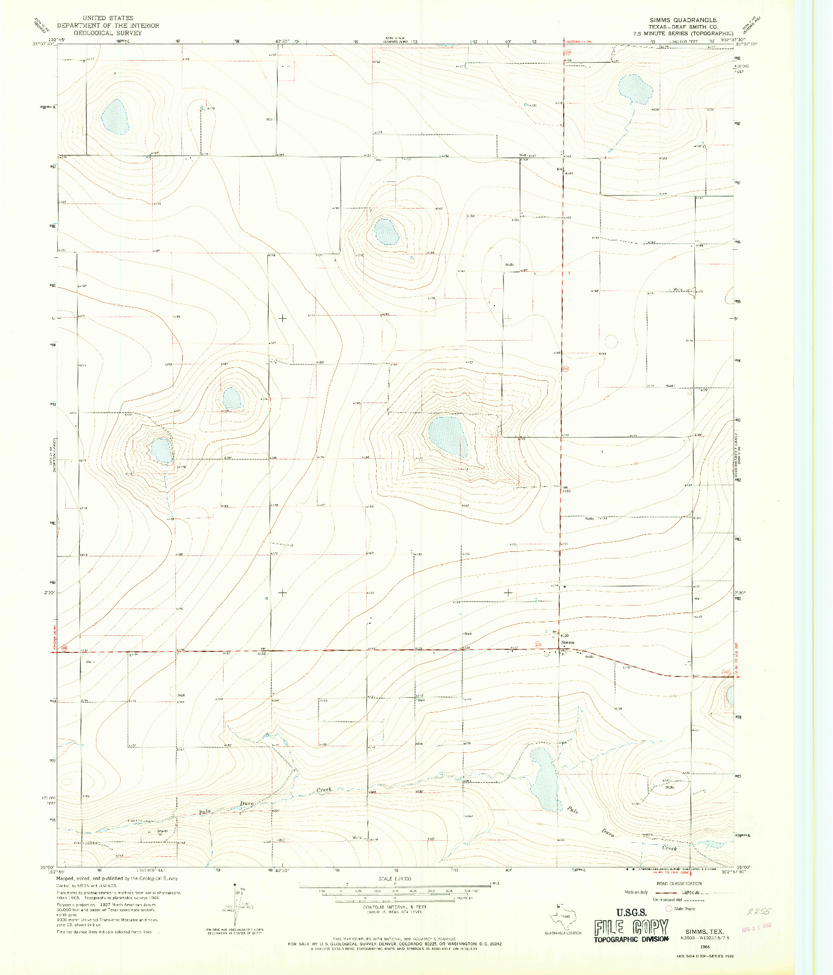 USGS 1:24000-SCALE QUADRANGLE FOR SIMMS, TX 1966