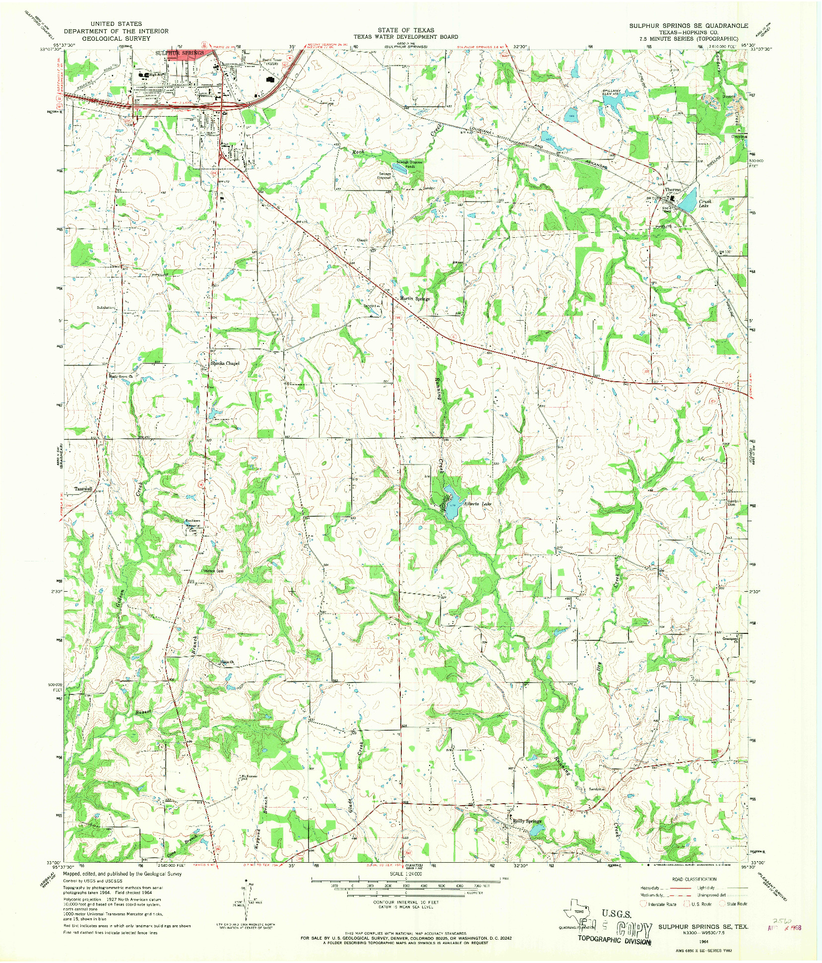 USGS 1:24000-SCALE QUADRANGLE FOR SULPHUR SPRINGS SE, TX 1964