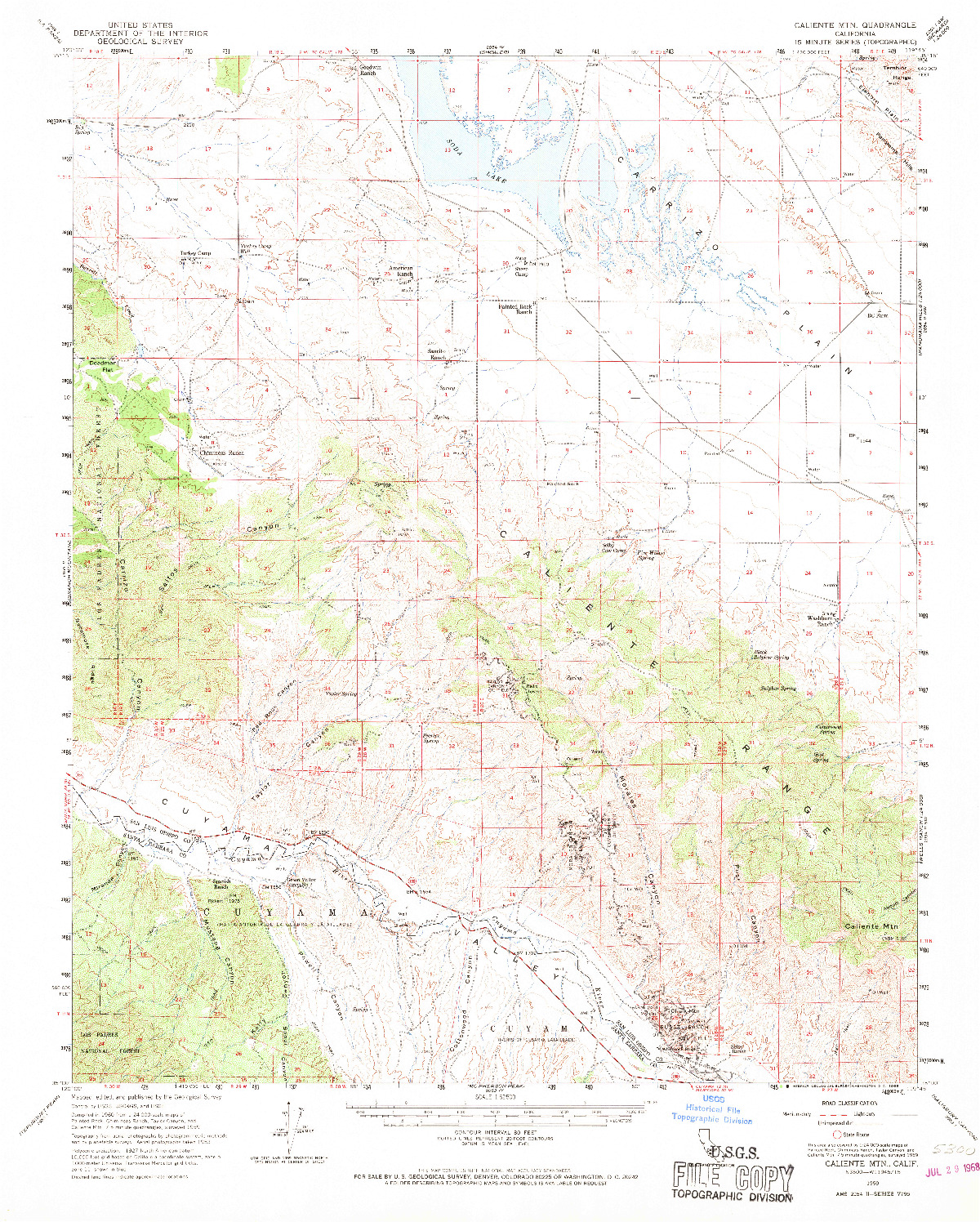 USGS 1:62500-SCALE QUADRANGLE FOR CALIENTE MOUNTAIN, CA 1959