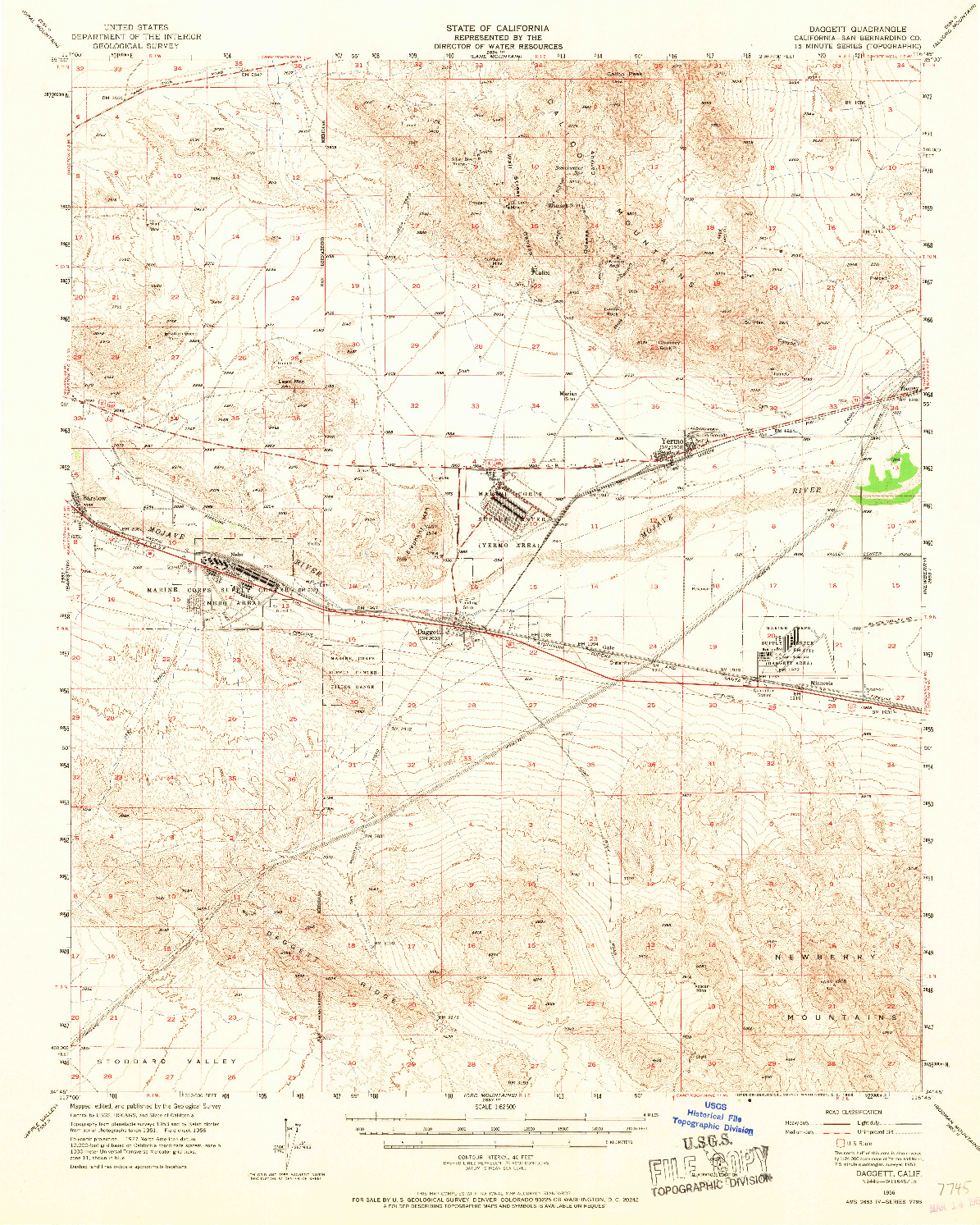 USGS 1:62500-SCALE QUADRANGLE FOR DAGGETT, CA 1956