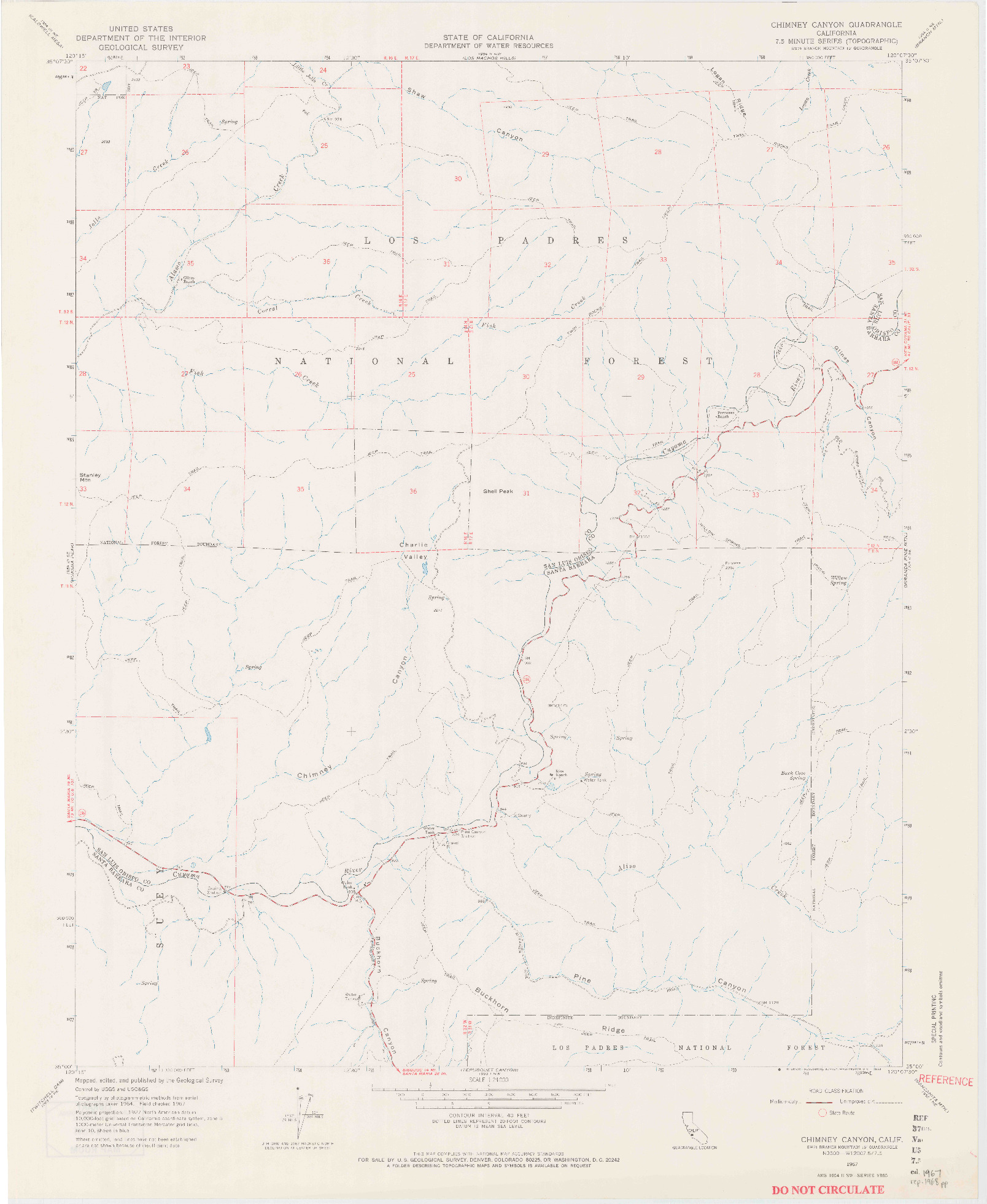 USGS 1:24000-SCALE QUADRANGLE FOR CHIMNEY CANYON, CA 1967