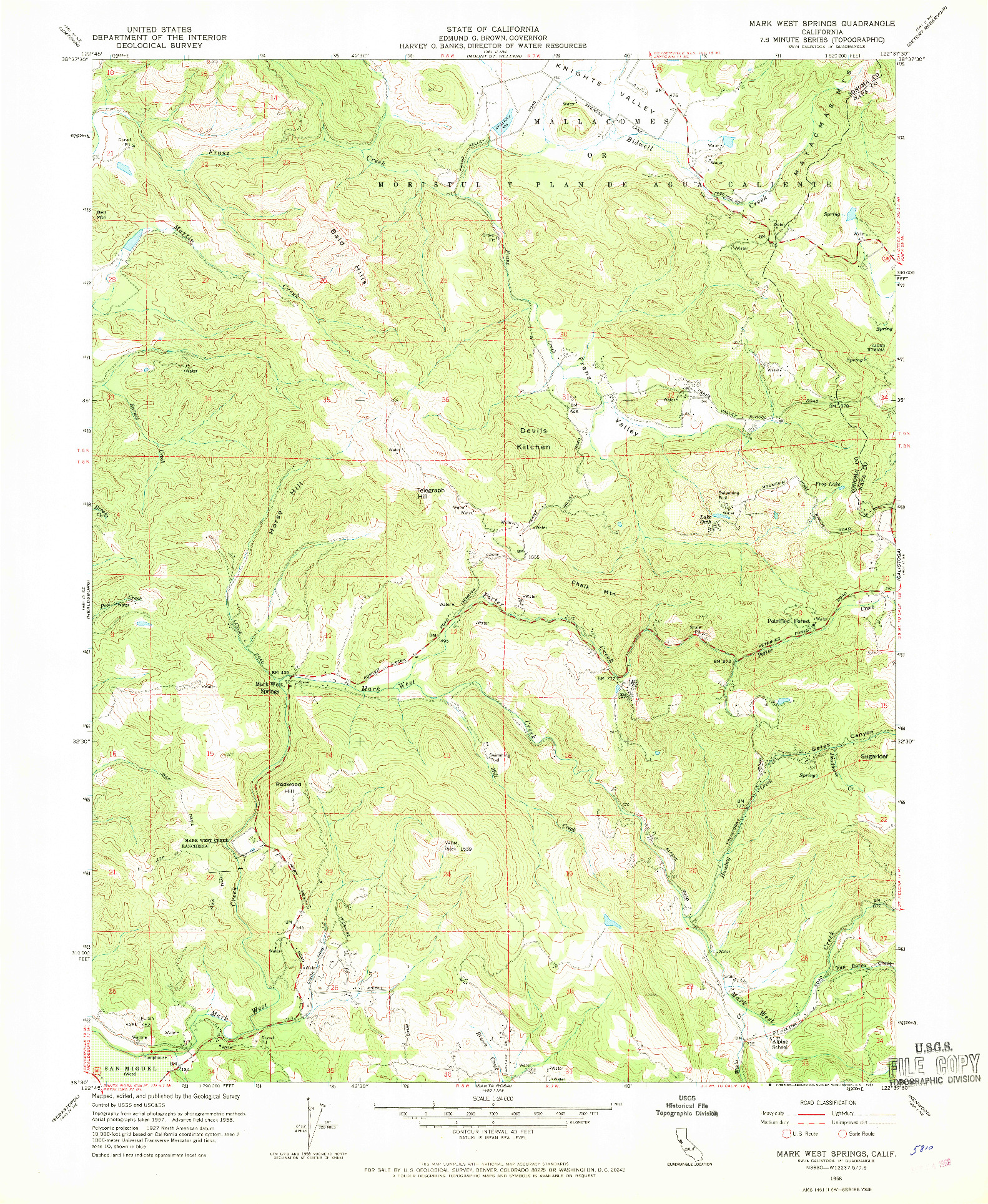 USGS 1:24000-SCALE QUADRANGLE FOR MARK WEST SPRINGS, CA 1958