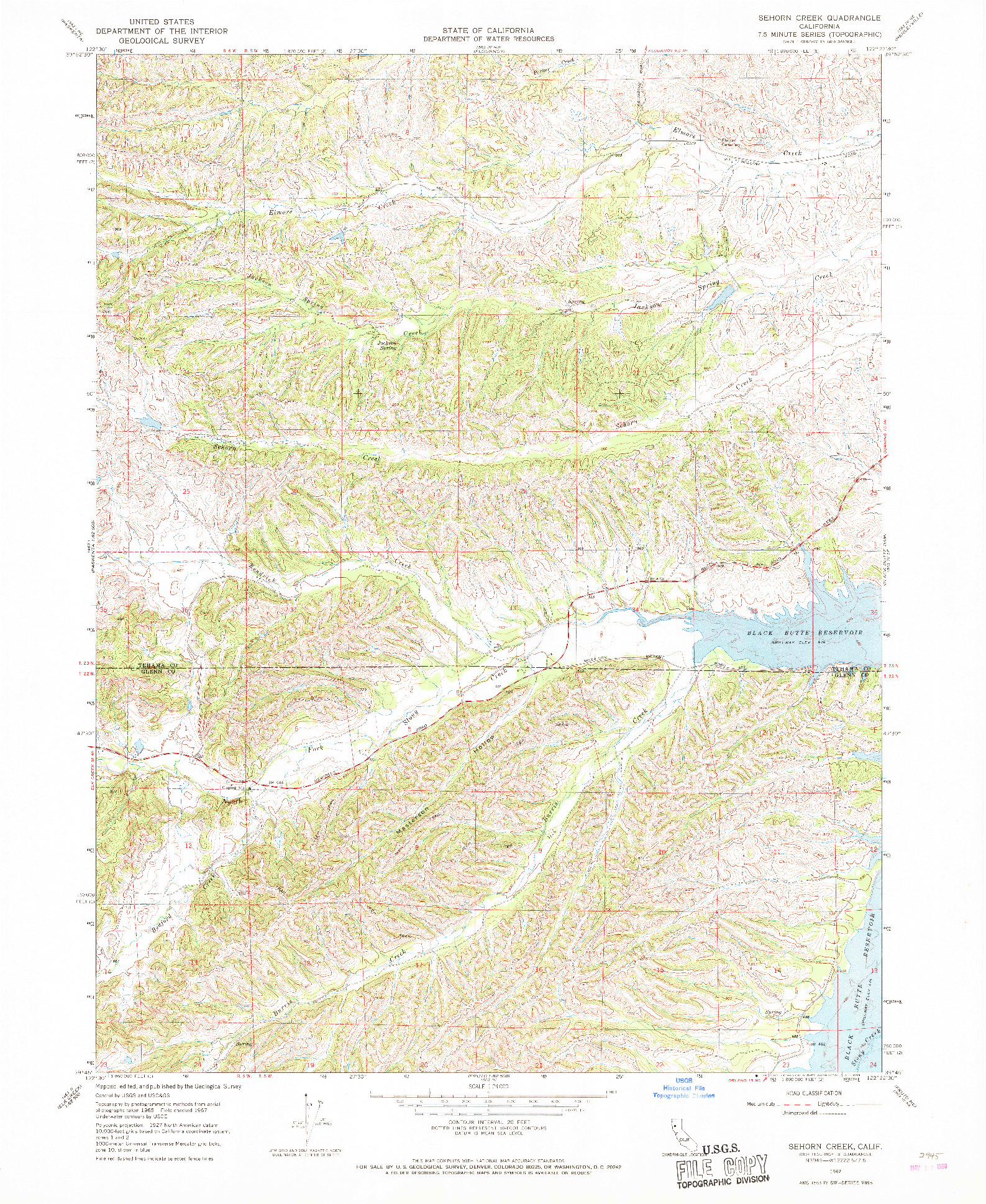 USGS 1:24000-SCALE QUADRANGLE FOR SEHORN CREEK, CA 1967