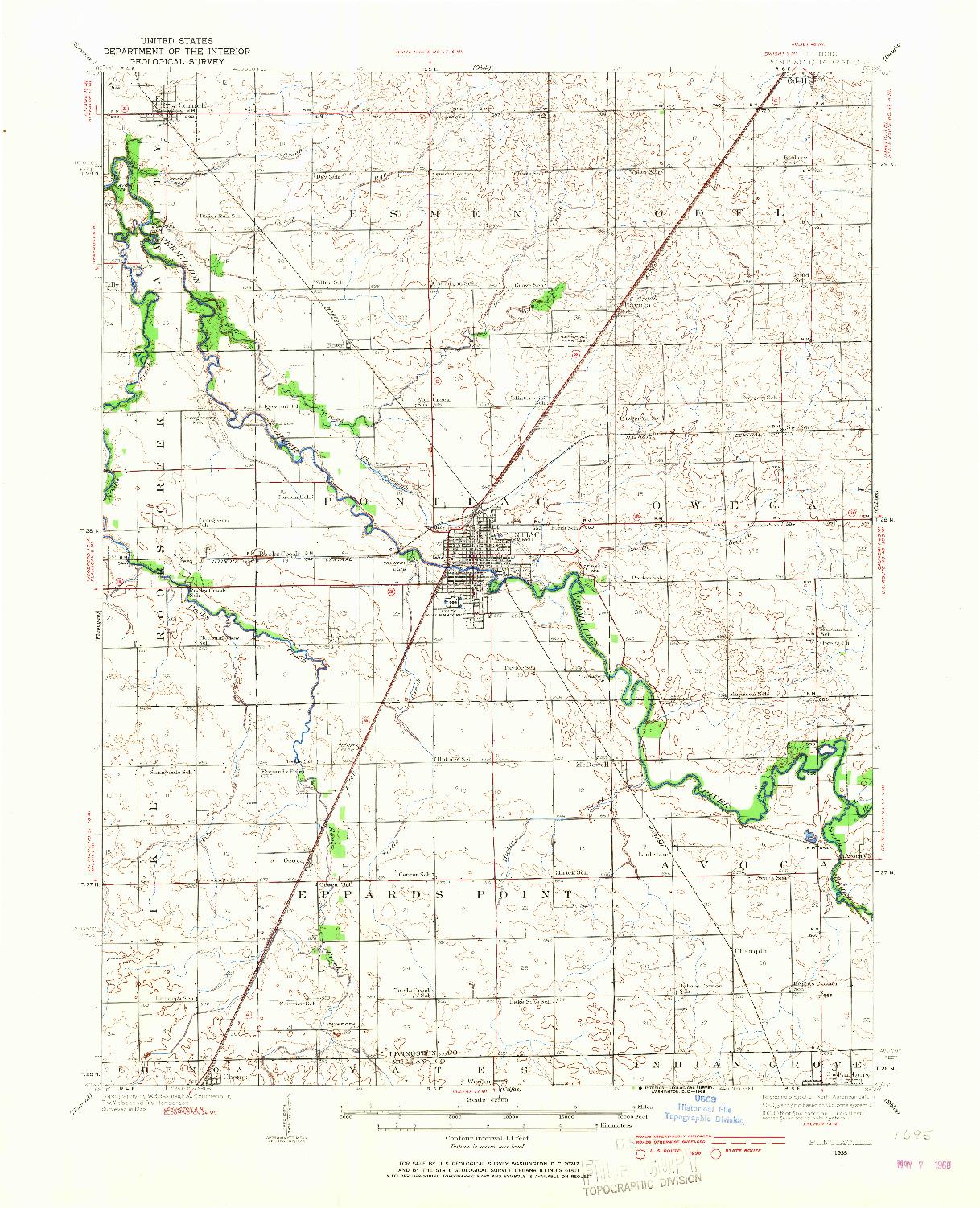 USGS 1:62500-SCALE QUADRANGLE FOR PONTIAC, IL 1935