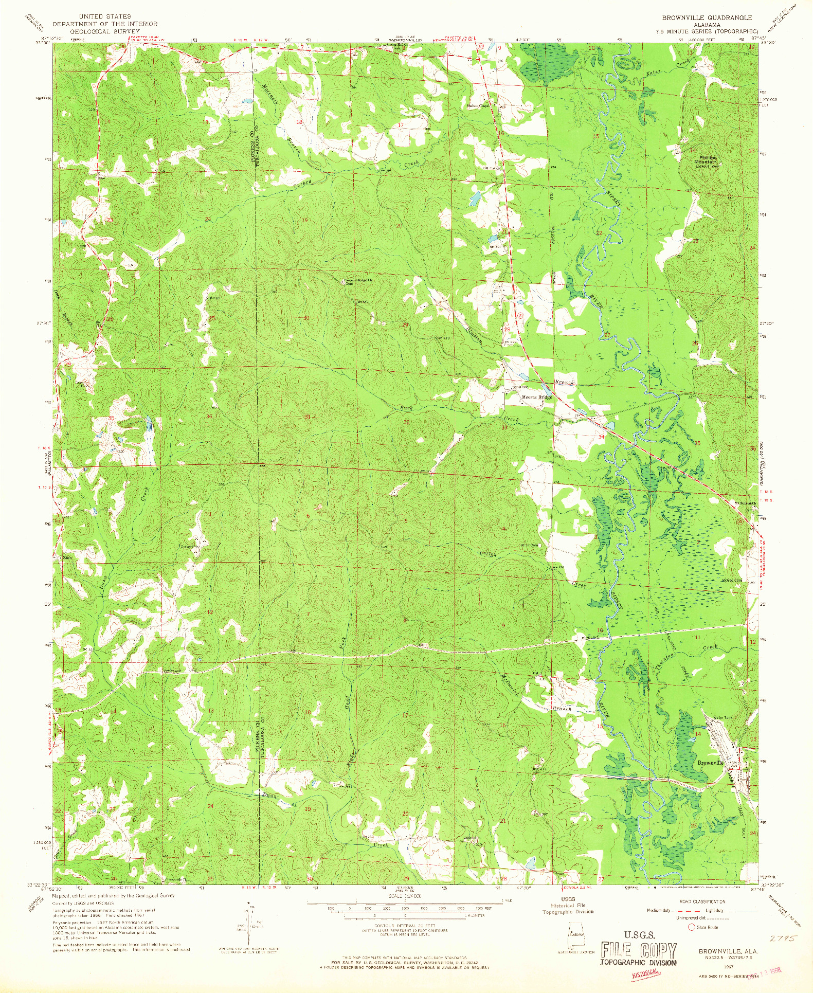USGS 1:24000-SCALE QUADRANGLE FOR BROWNVILLE, AL 1967