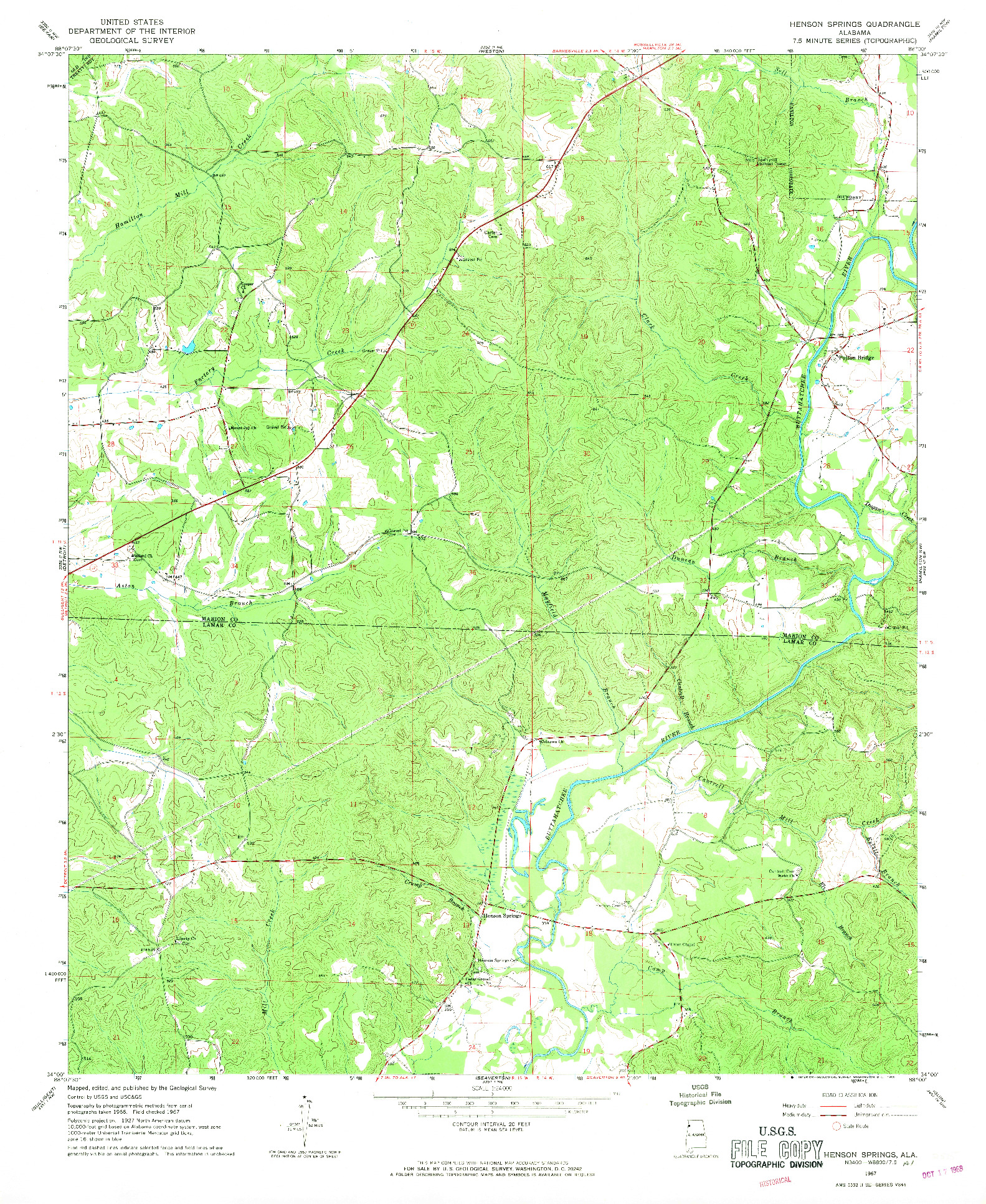 USGS 1:24000-SCALE QUADRANGLE FOR HENSON SPRINGS, AL 1967