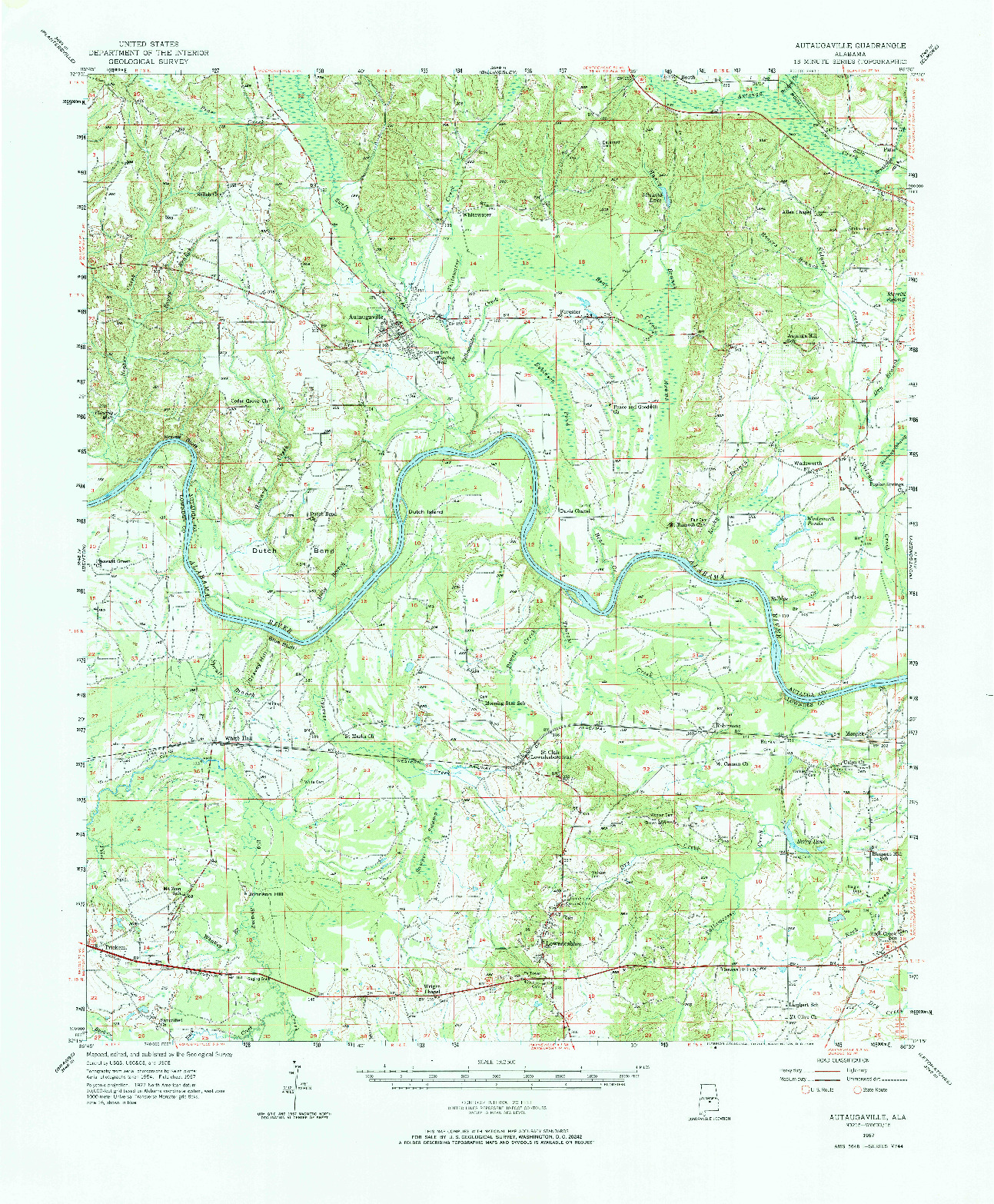 USGS 1:62500-SCALE QUADRANGLE FOR AUTAUGAVILLE, AL 1957