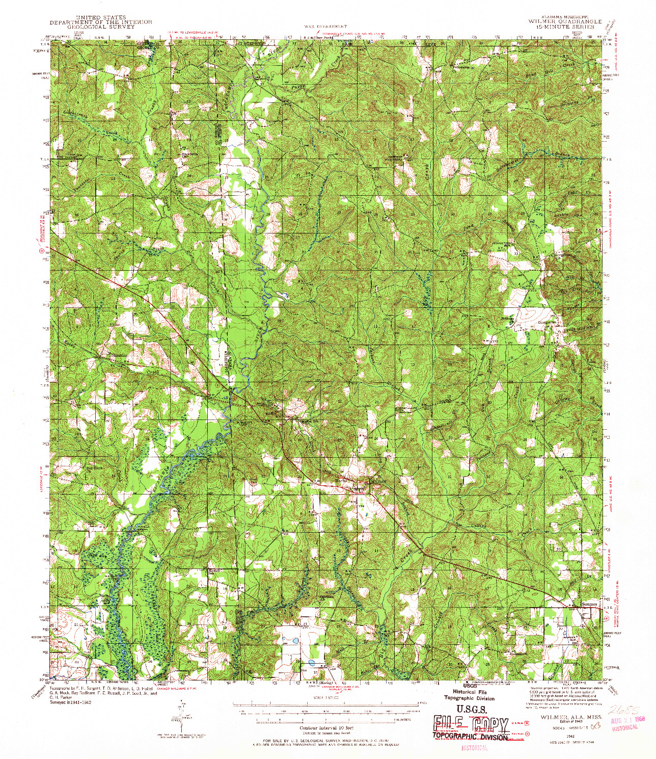 USGS 1:62500-SCALE QUADRANGLE FOR WILMER, AL 1942