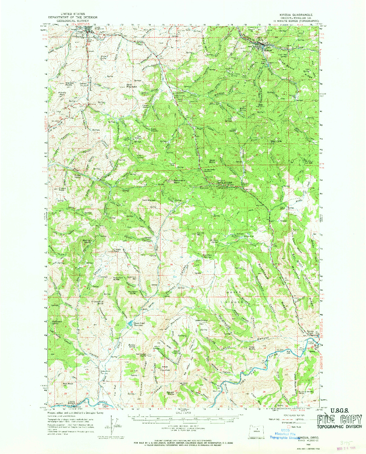 USGS 1:62500-SCALE QUADRANGLE FOR KINZUA, OR 1966