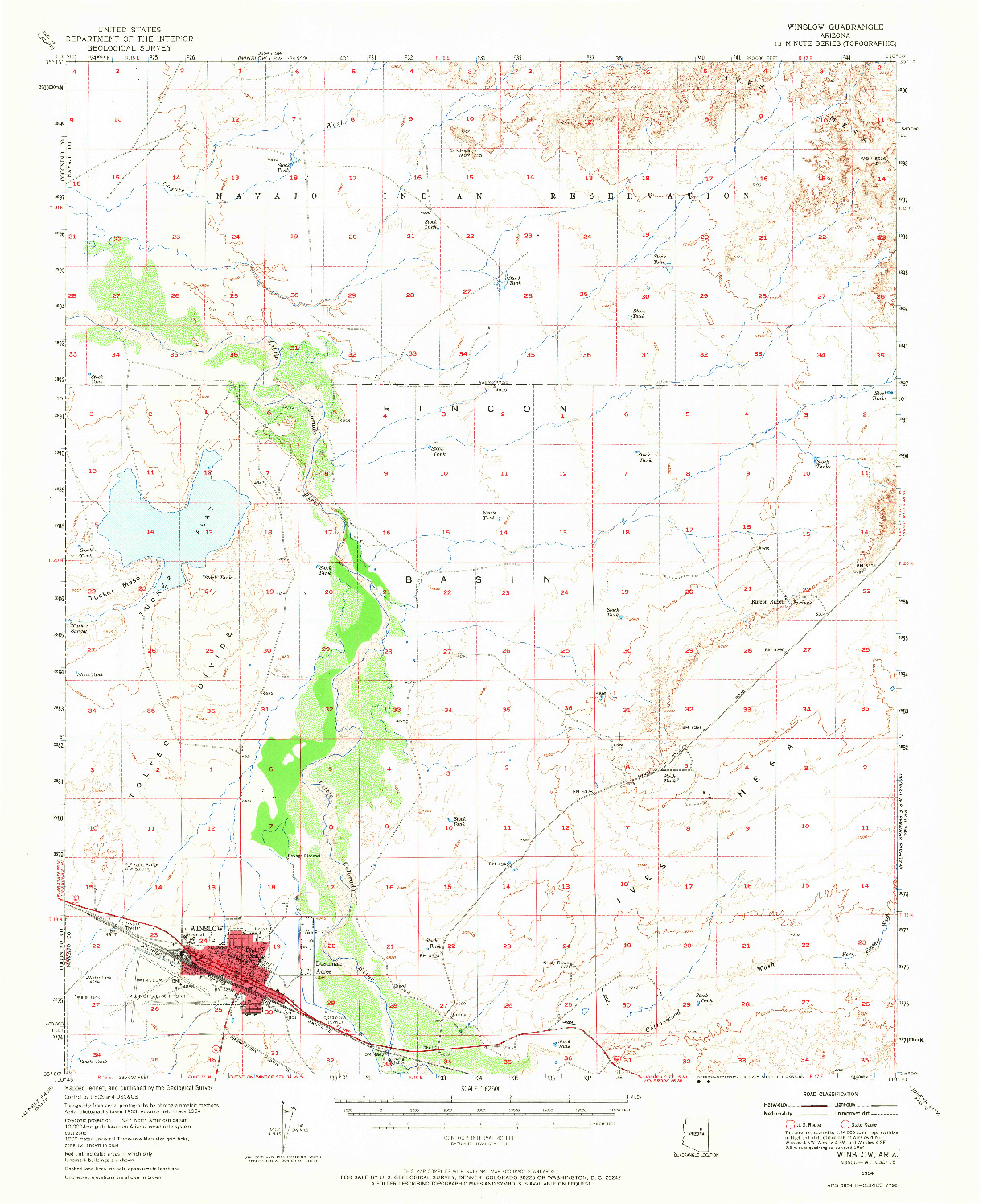 USGS 1:62500-SCALE QUADRANGLE FOR WINSLOW, AZ 1954